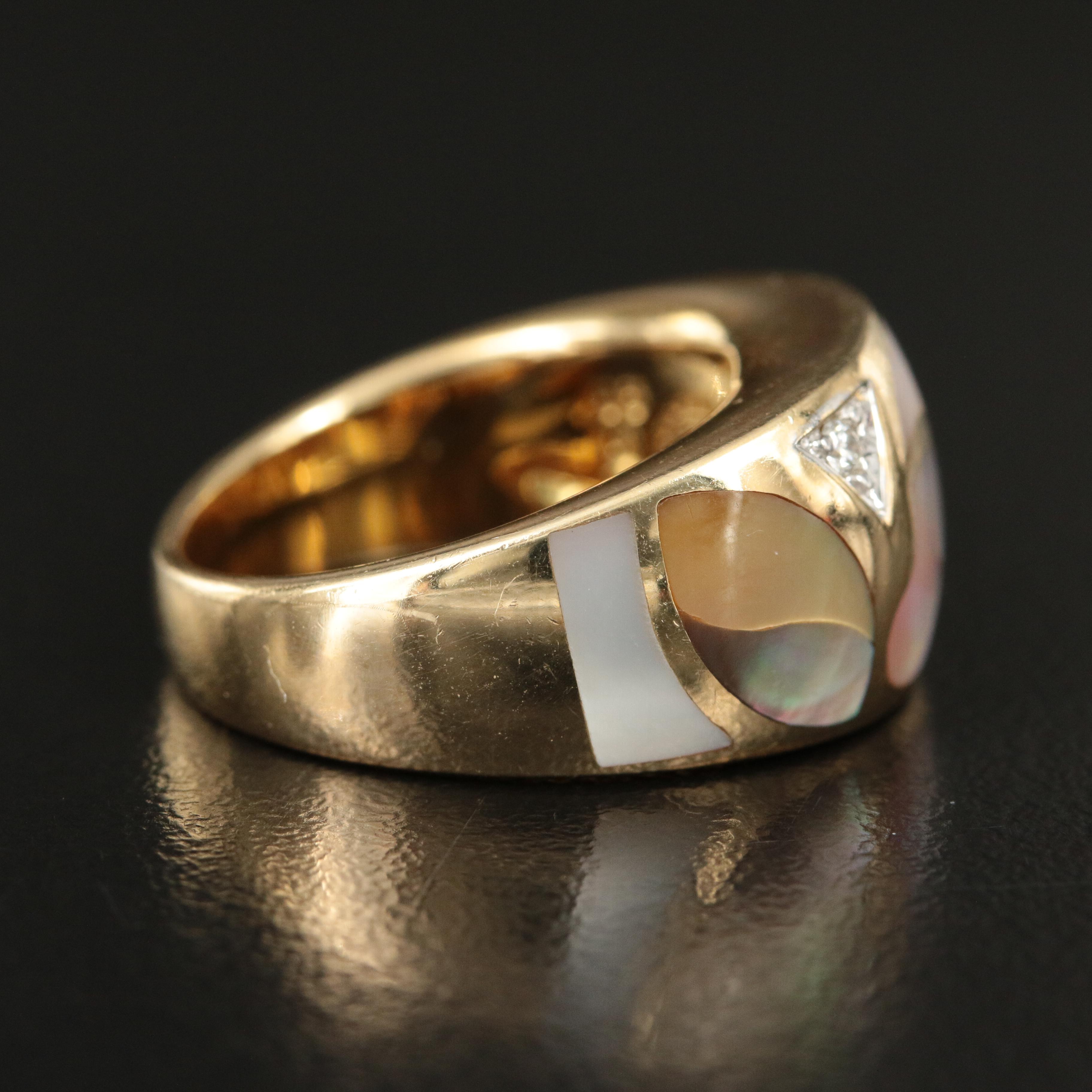 Asch Grossbardt 14K Mother of Pearl Inlay Ring with Diamond Accents
