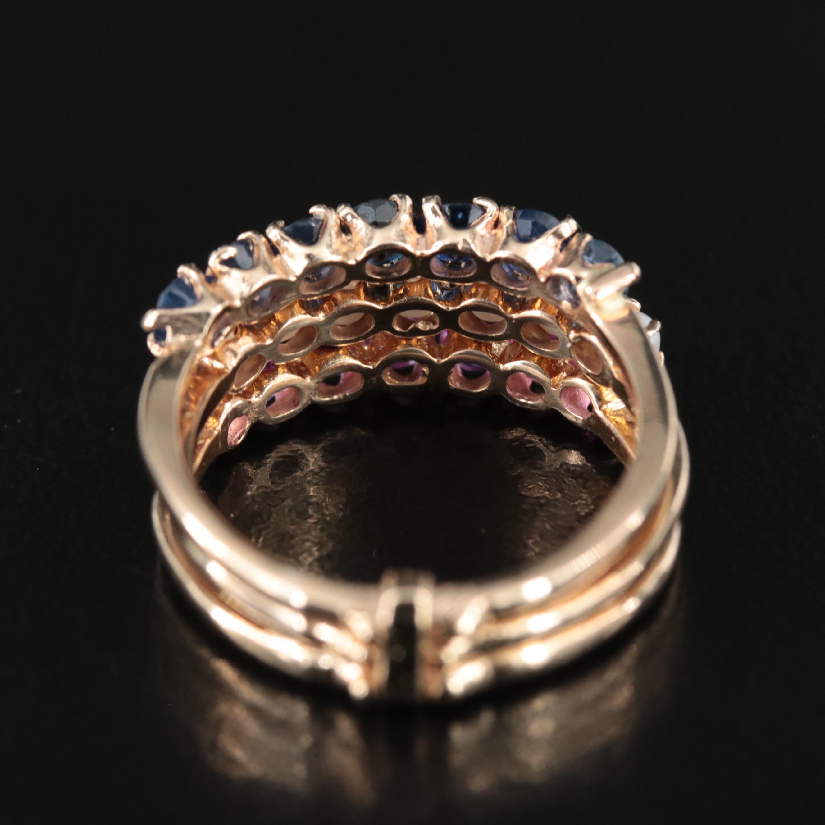 14K Pink Sapphire, Seed Pearl and Sapphire Conjoined Rings