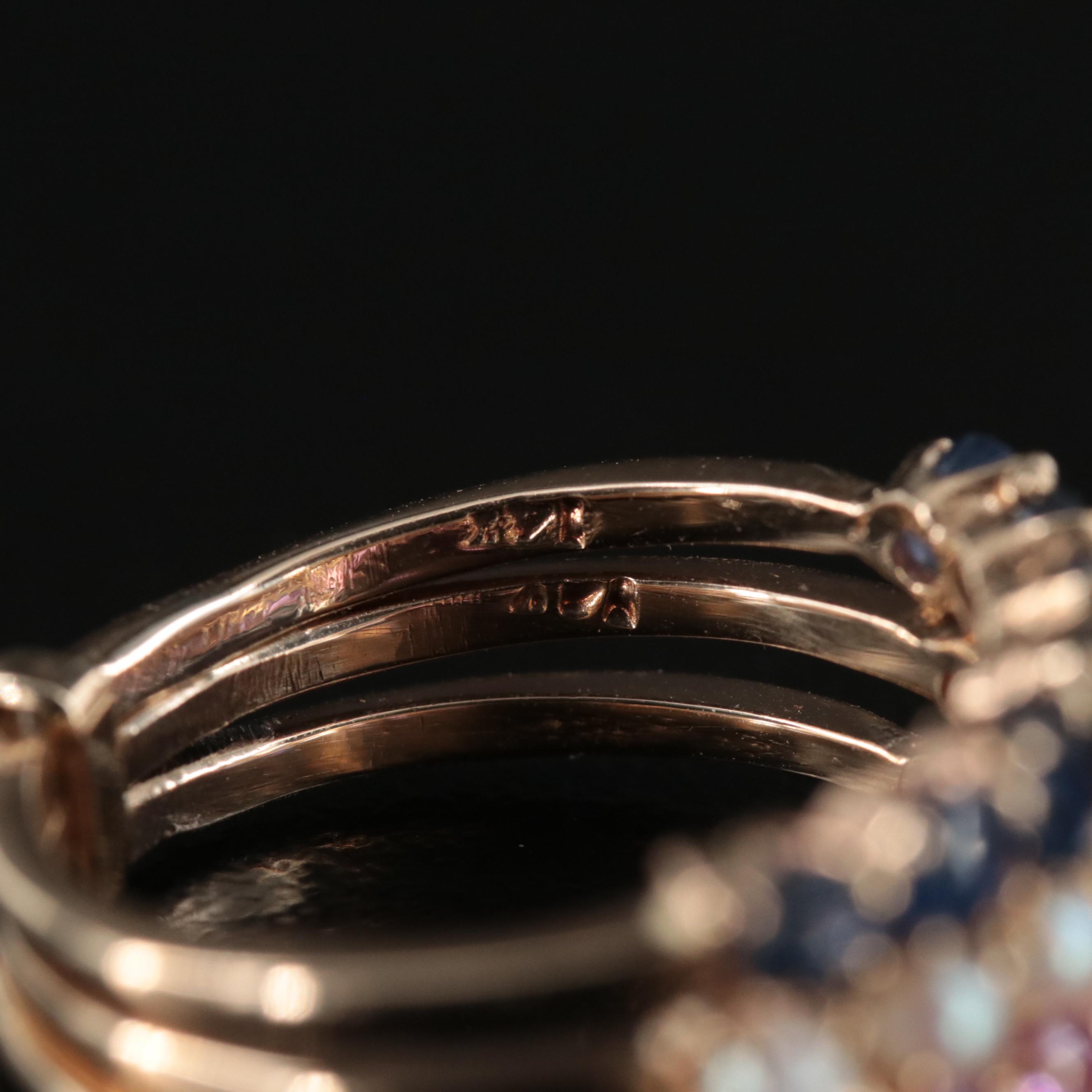 14K Pink Sapphire, Seed Pearl and Sapphire Conjoined Rings