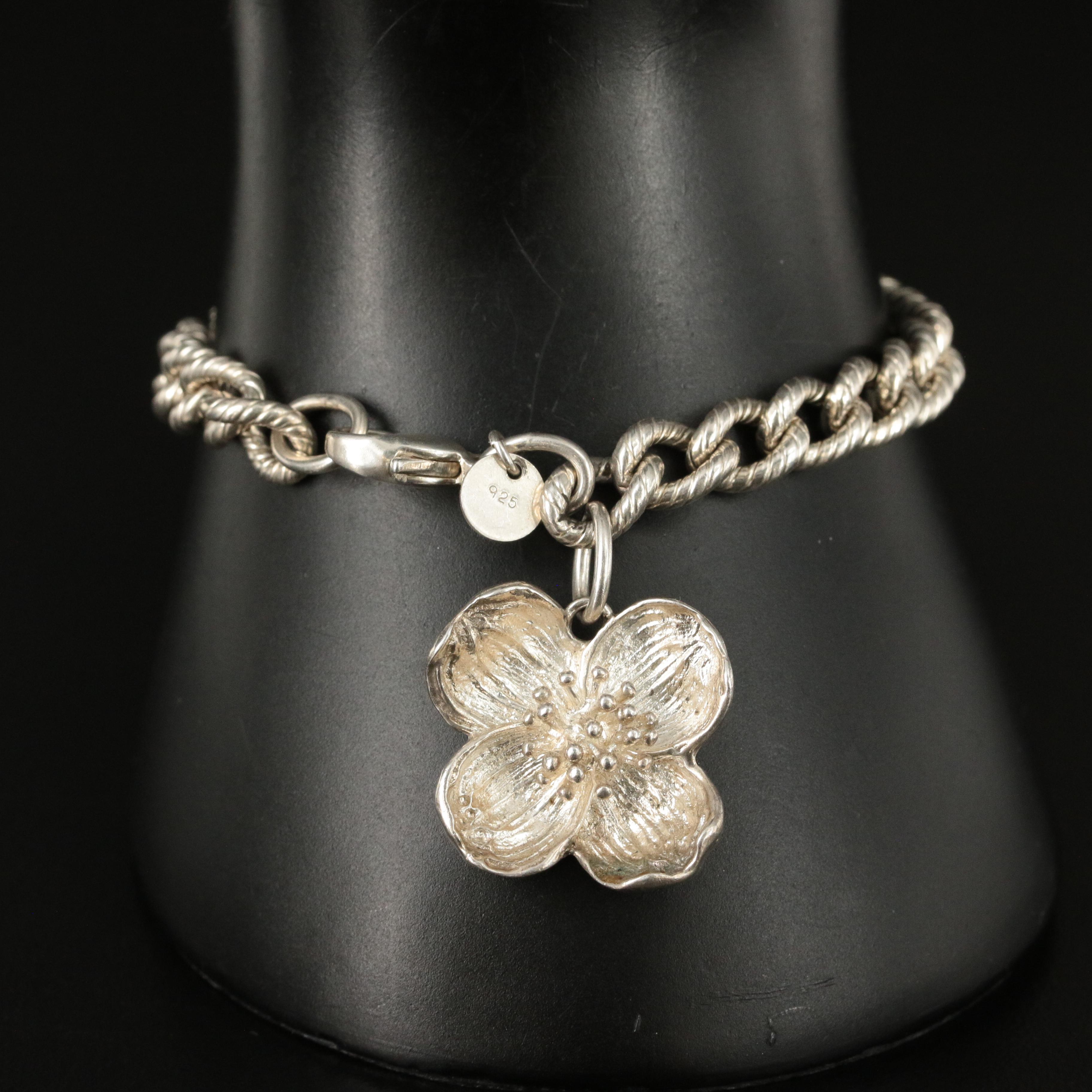 Tiffany & Co. Sterling Dogwood Blossom Charm Bracelet