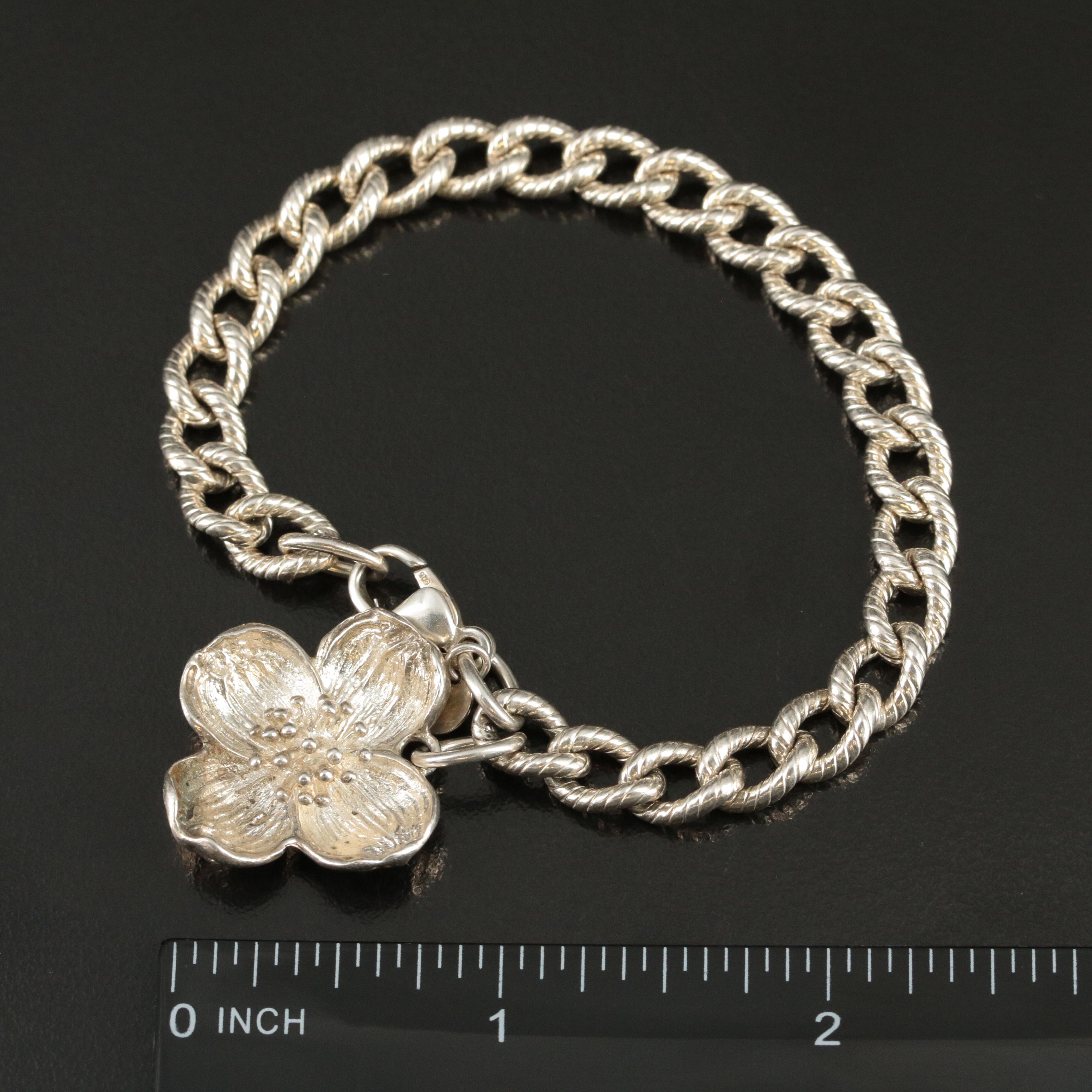 Tiffany & Co. Sterling Dogwood Blossom Charm Bracelet