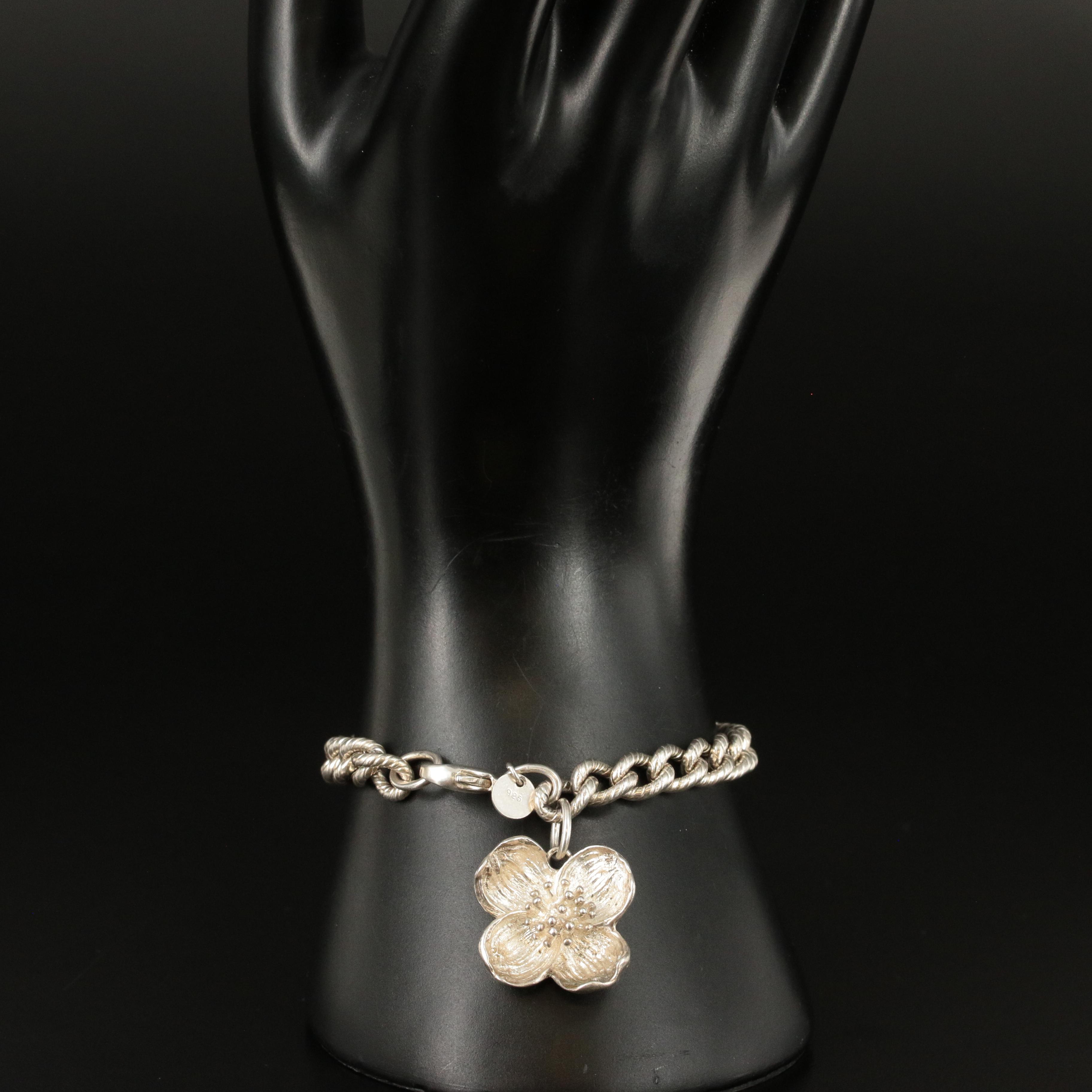 Tiffany & Co. Sterling Dogwood Blossom Charm Bracelet