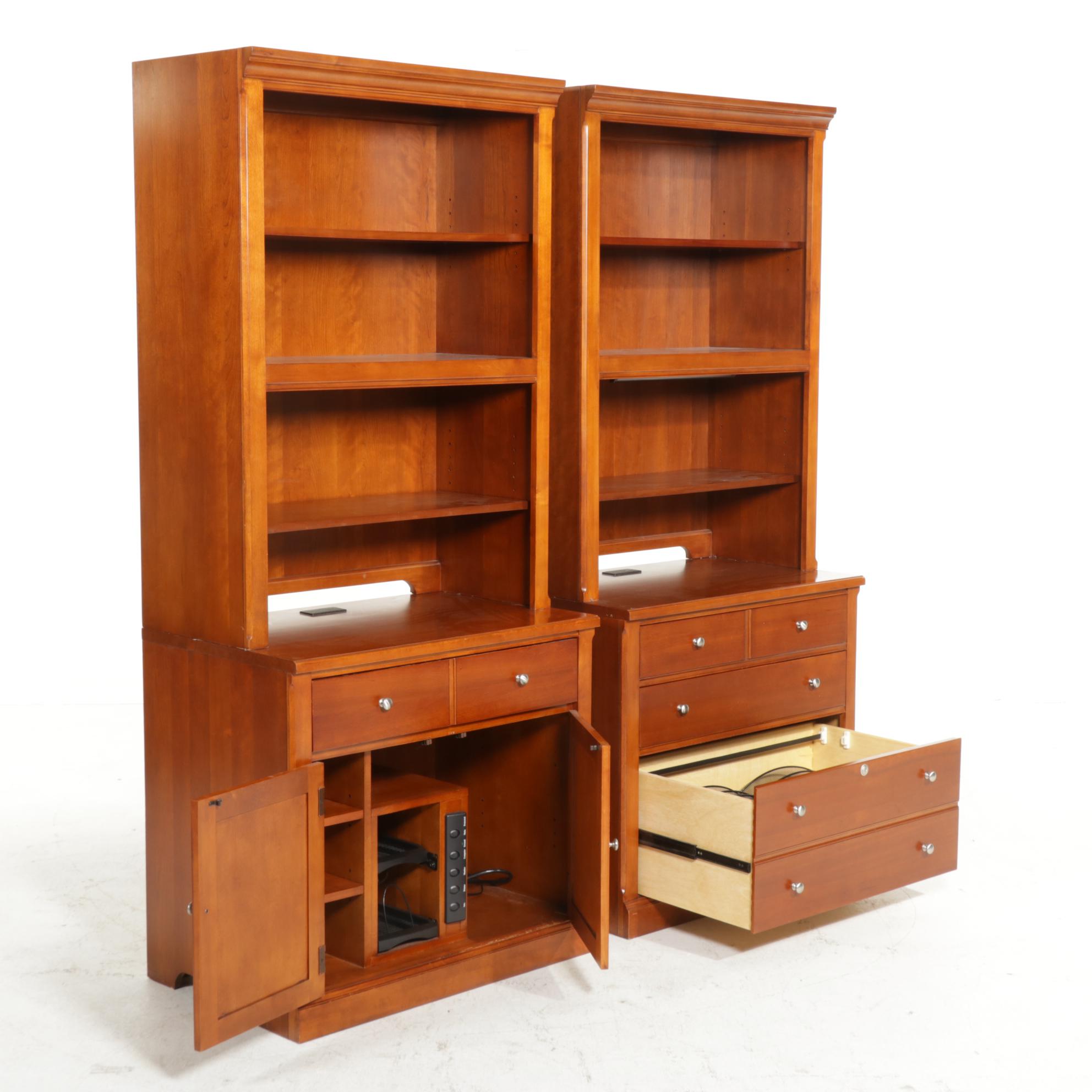 Thomasville Cherry Bookcases with File Storage and Draw-Leaf Work Surface
