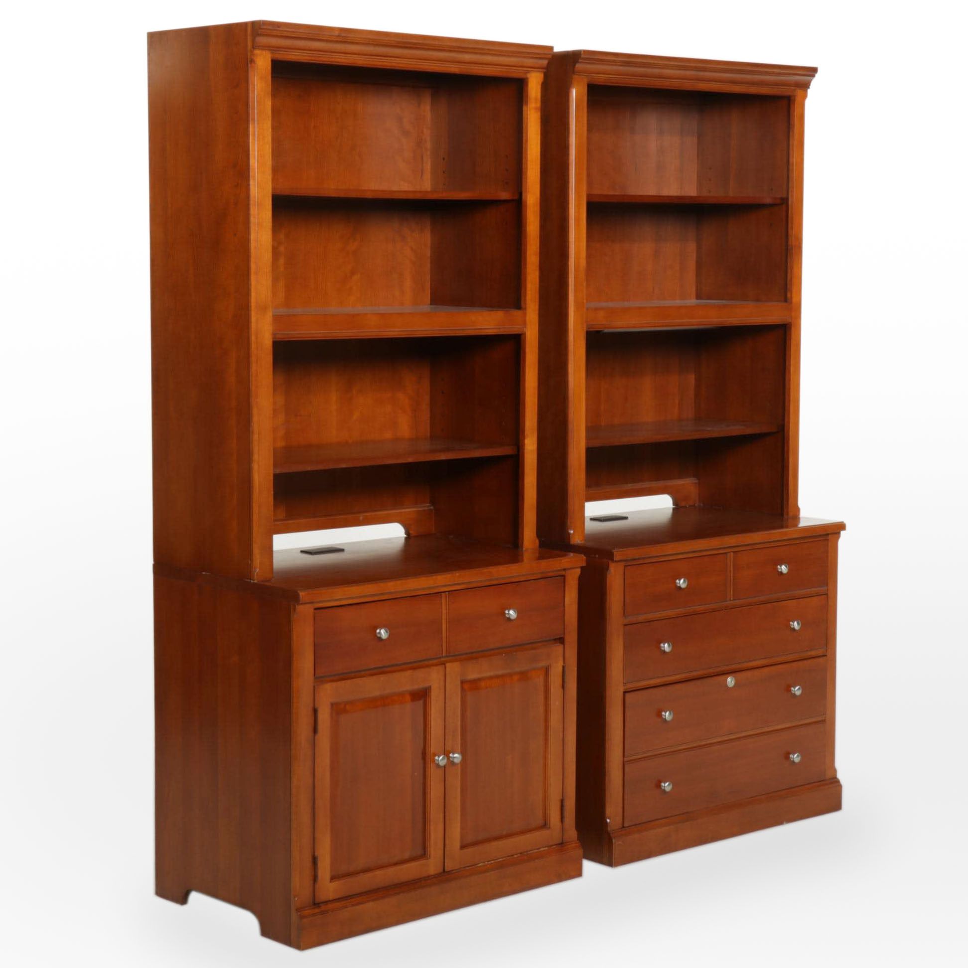 Thomasville Cherry Bookcases with File Storage and Draw-Leaf Work Surface
