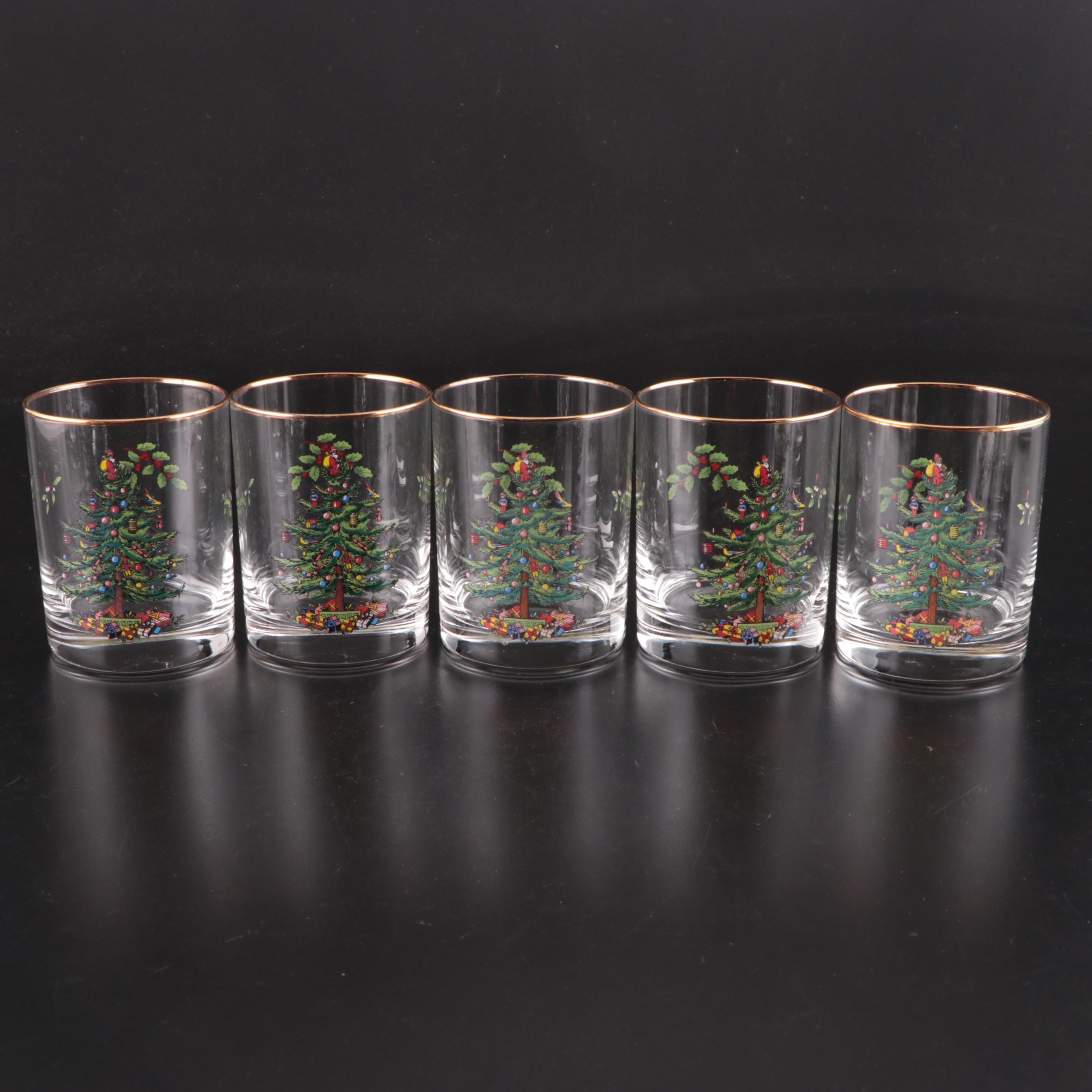 Spode "Christmas Tree" Ceramic and Glass Beverage Service