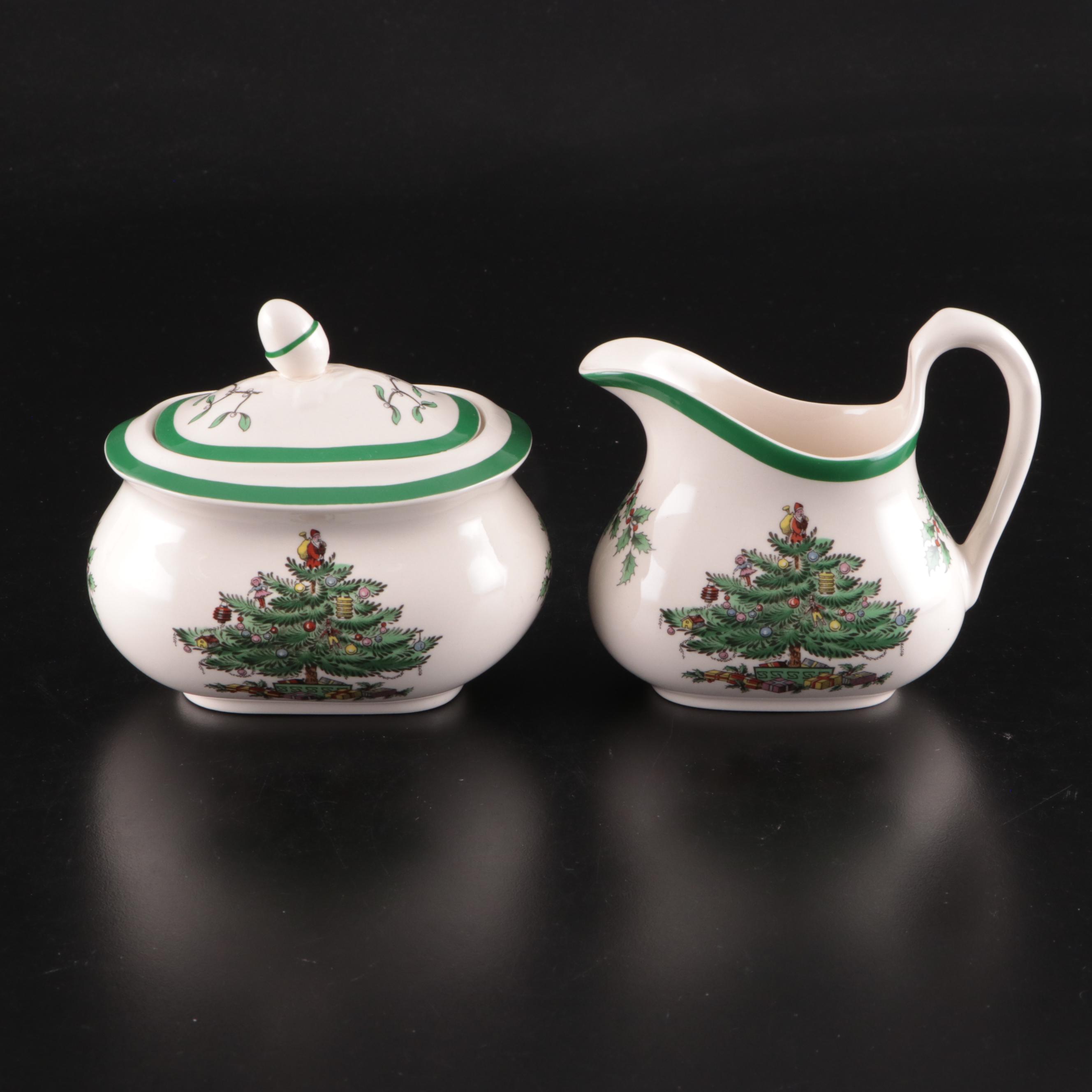 Spode "Christmas Tree" Ceramic and Glass Beverage Service