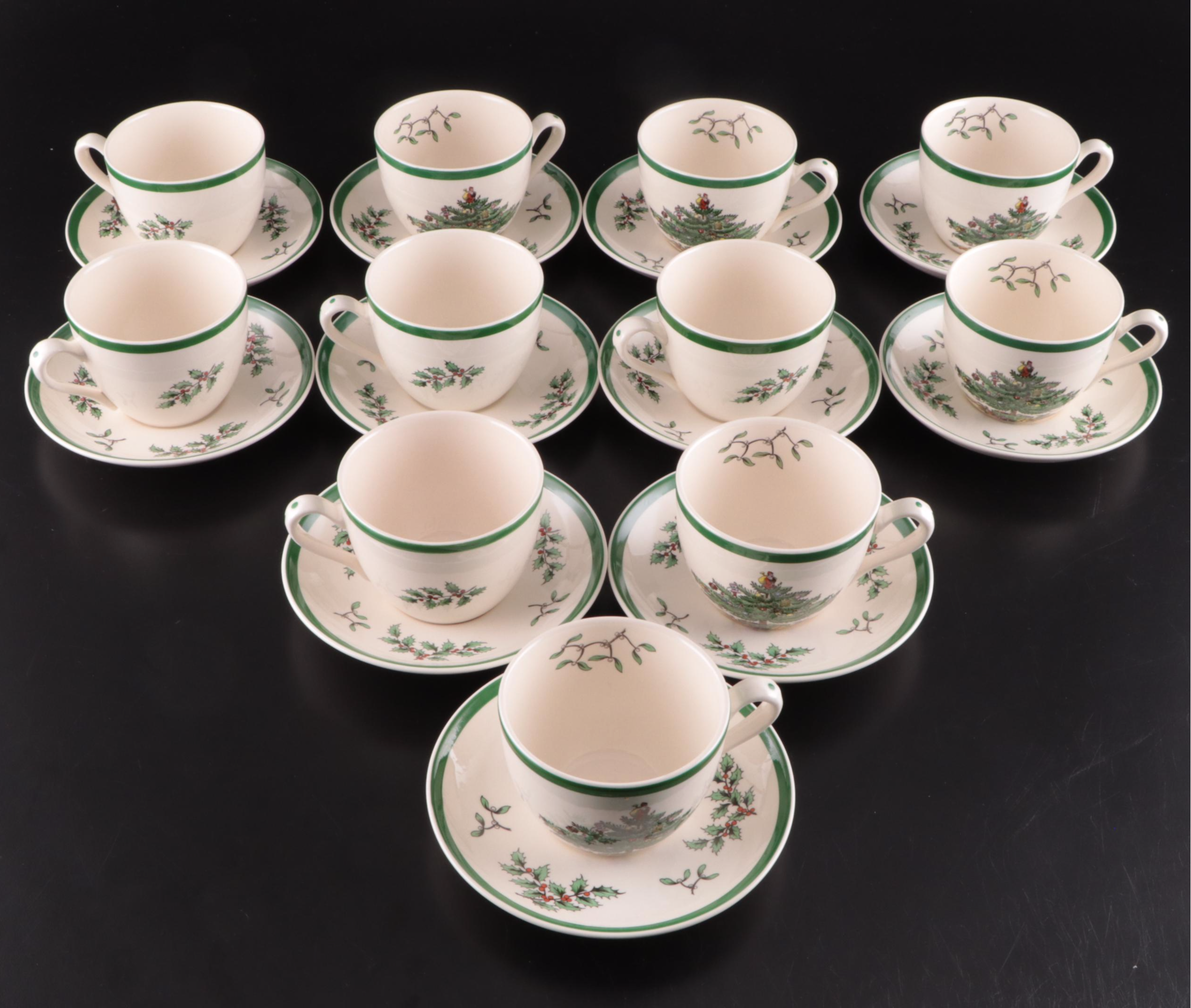 Spode "Christmas Tree" Ceramic and Glass Beverage Service