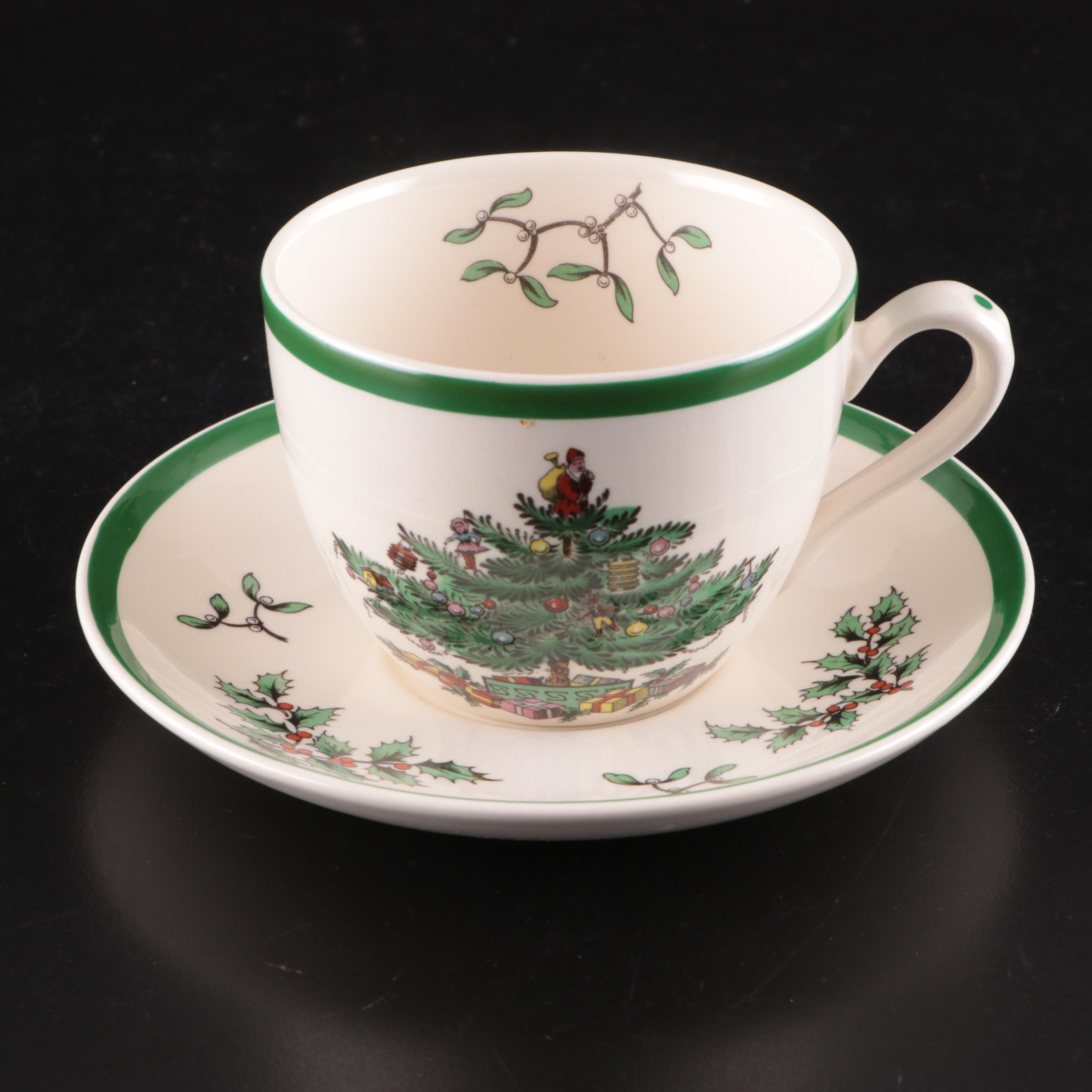 Spode "Christmas Tree" Ceramic and Glass Beverage Service