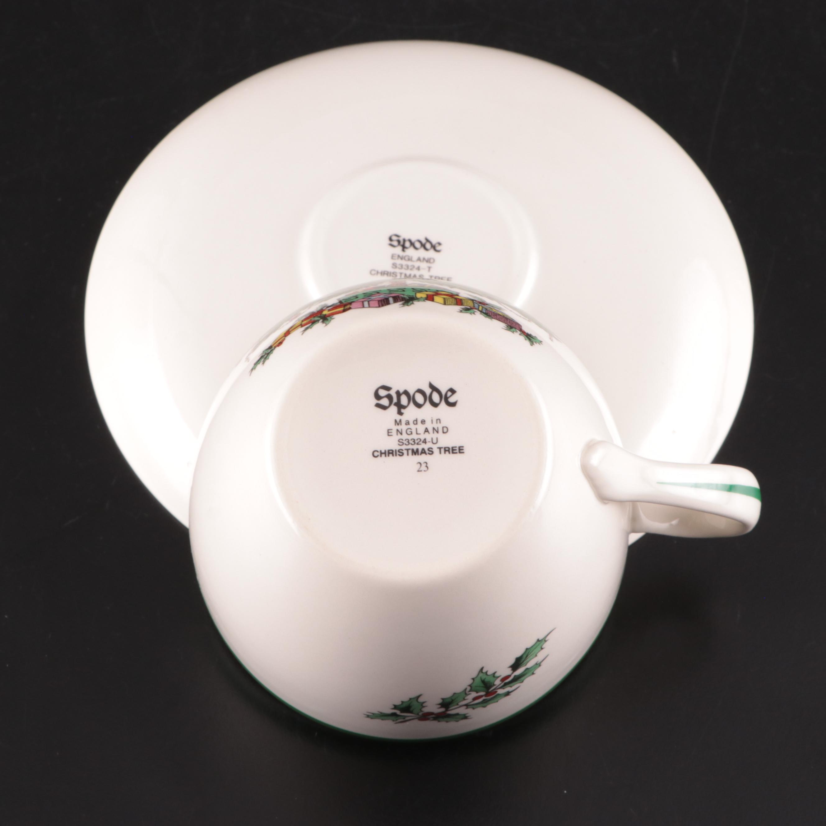 Spode "Christmas Tree" Ceramic and Glass Beverage Service