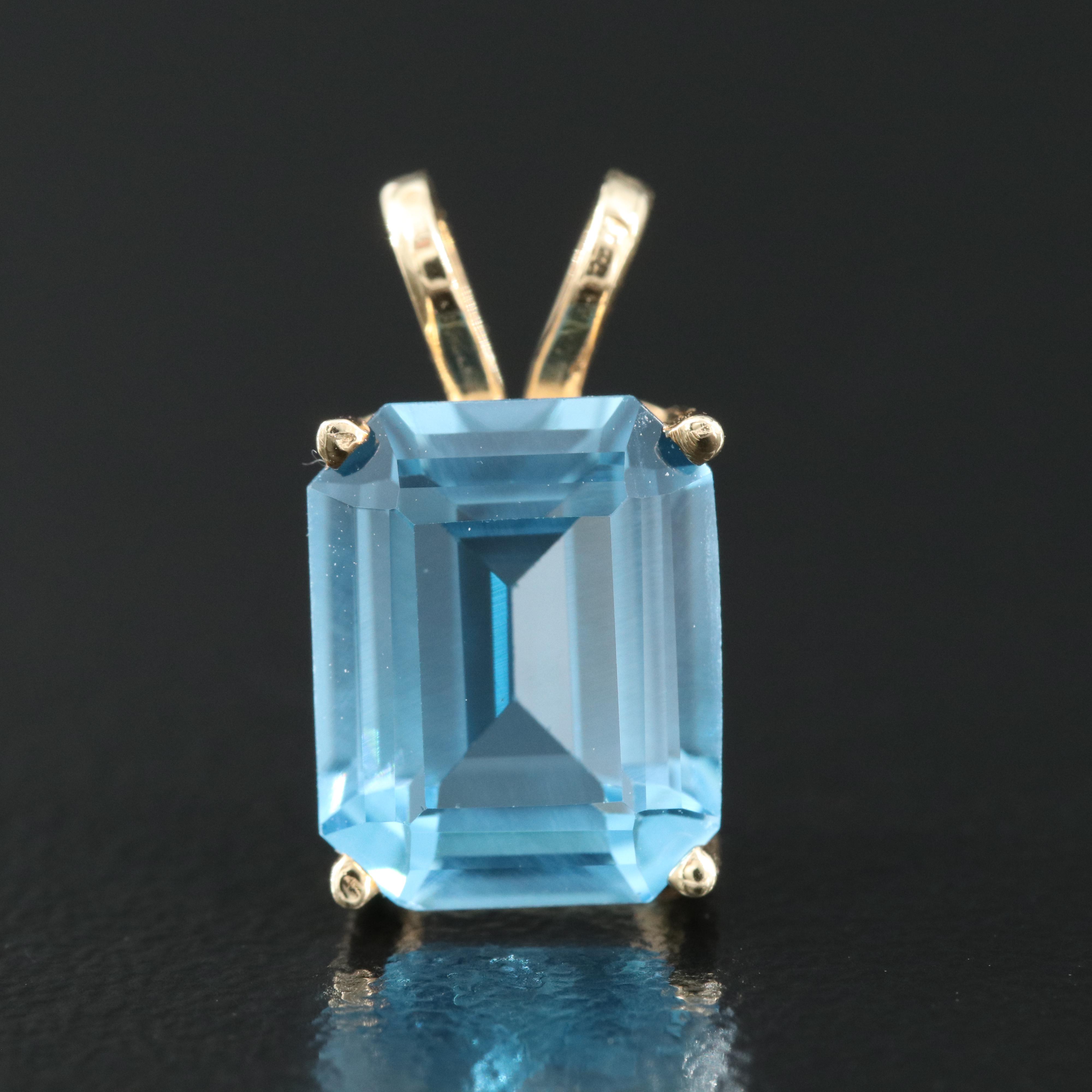 10K Swiss Blue Topaz Solitaire Pendant