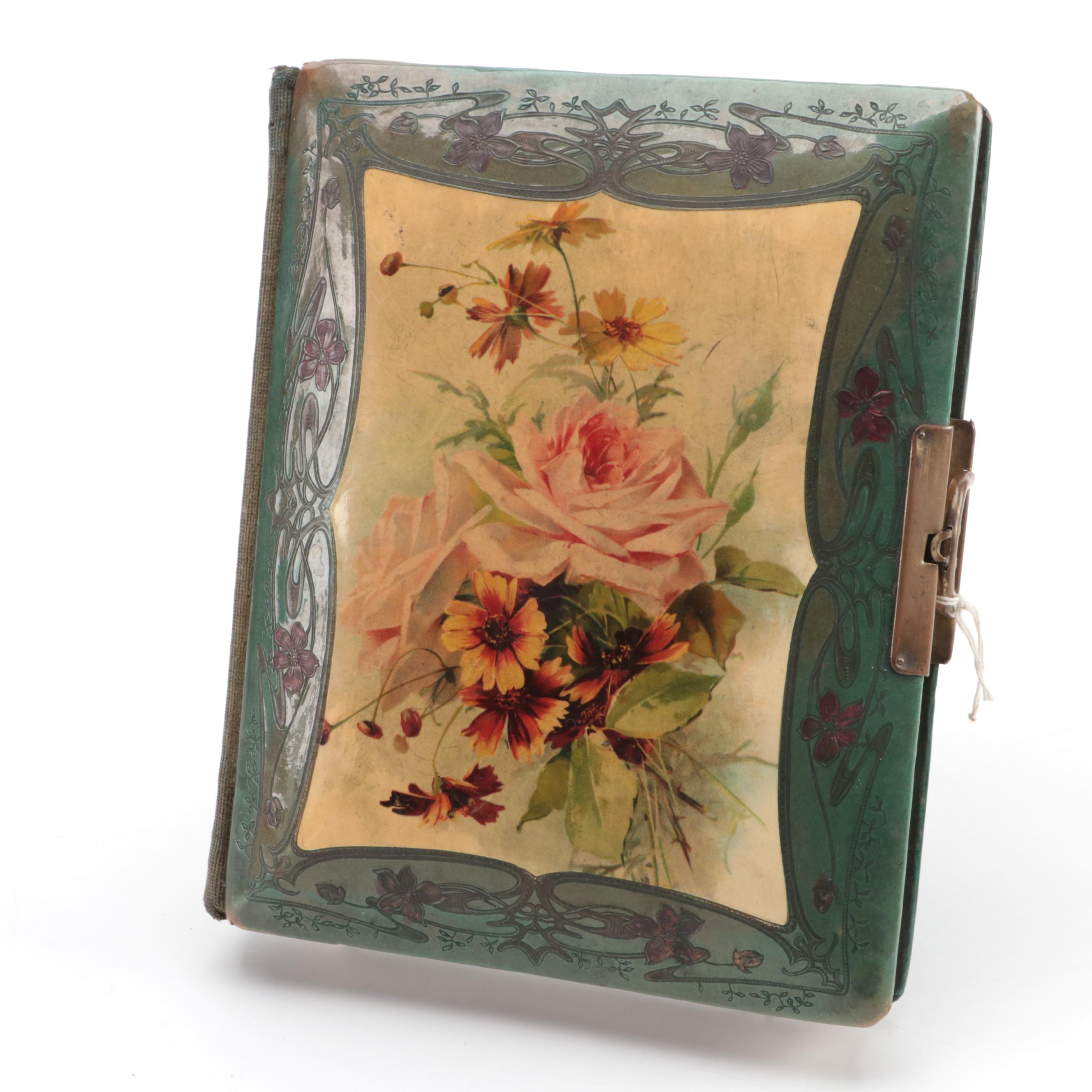 Victorian Art Nouveau Photograph Album with Crocheted and Embroidered Linens