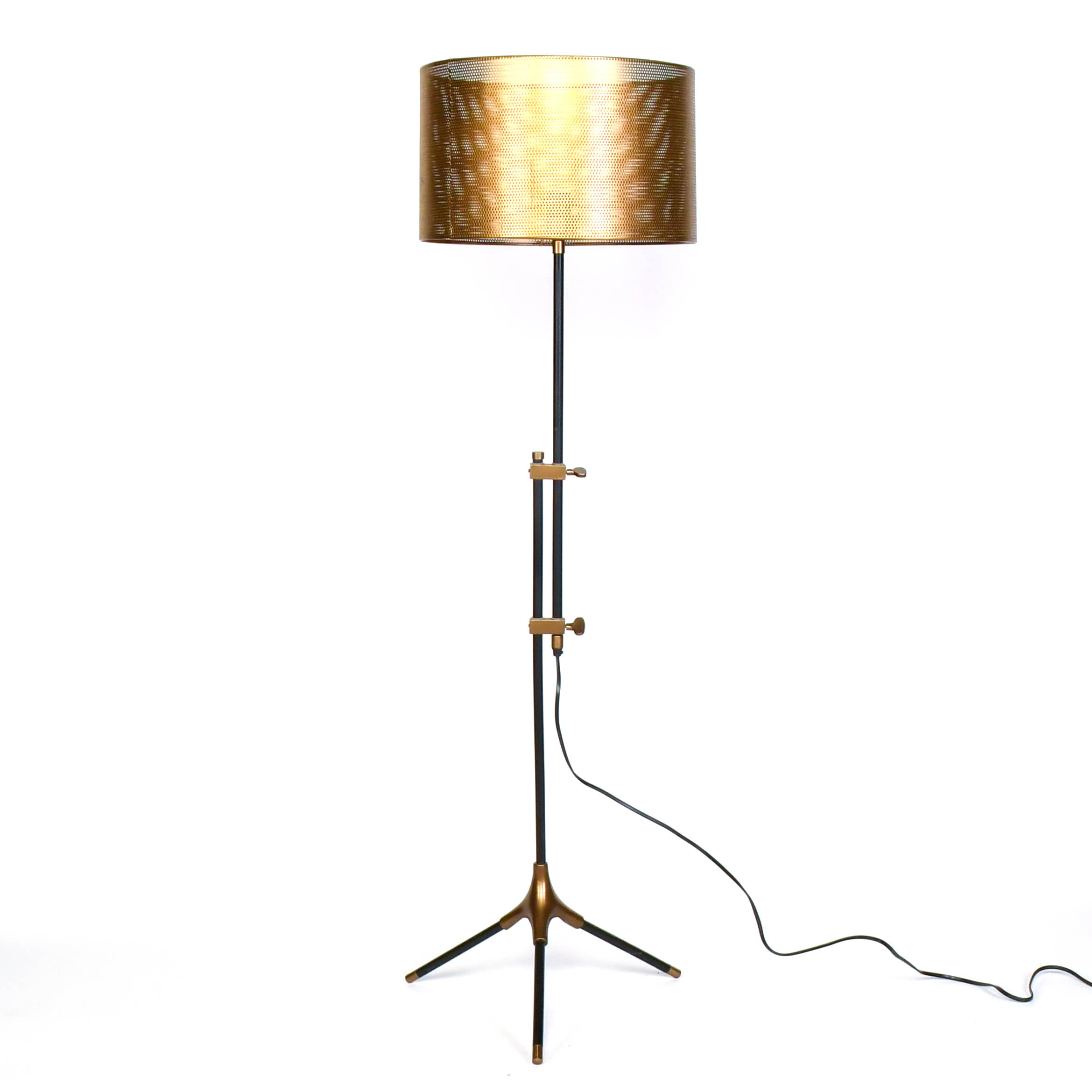 Post Modern Pierced Brass Finish Metal Shade Tripod Floor Lamp