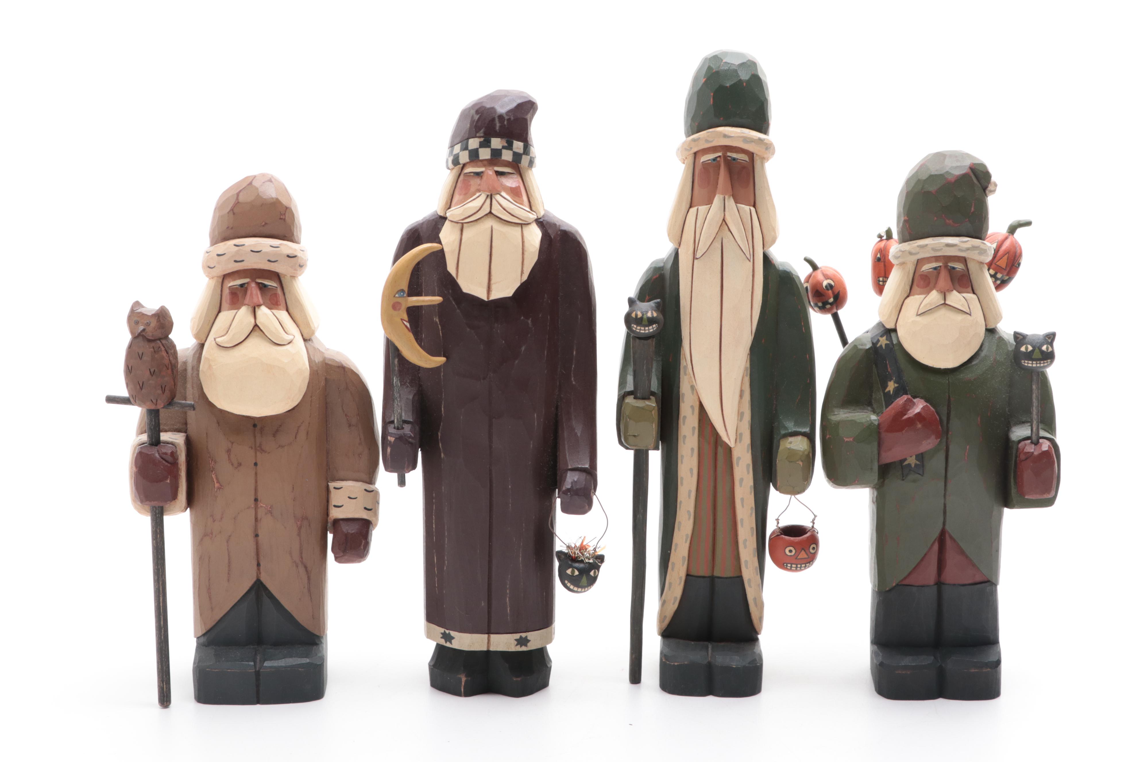 Hand-Crafted Wooden Santa Claus Figurines