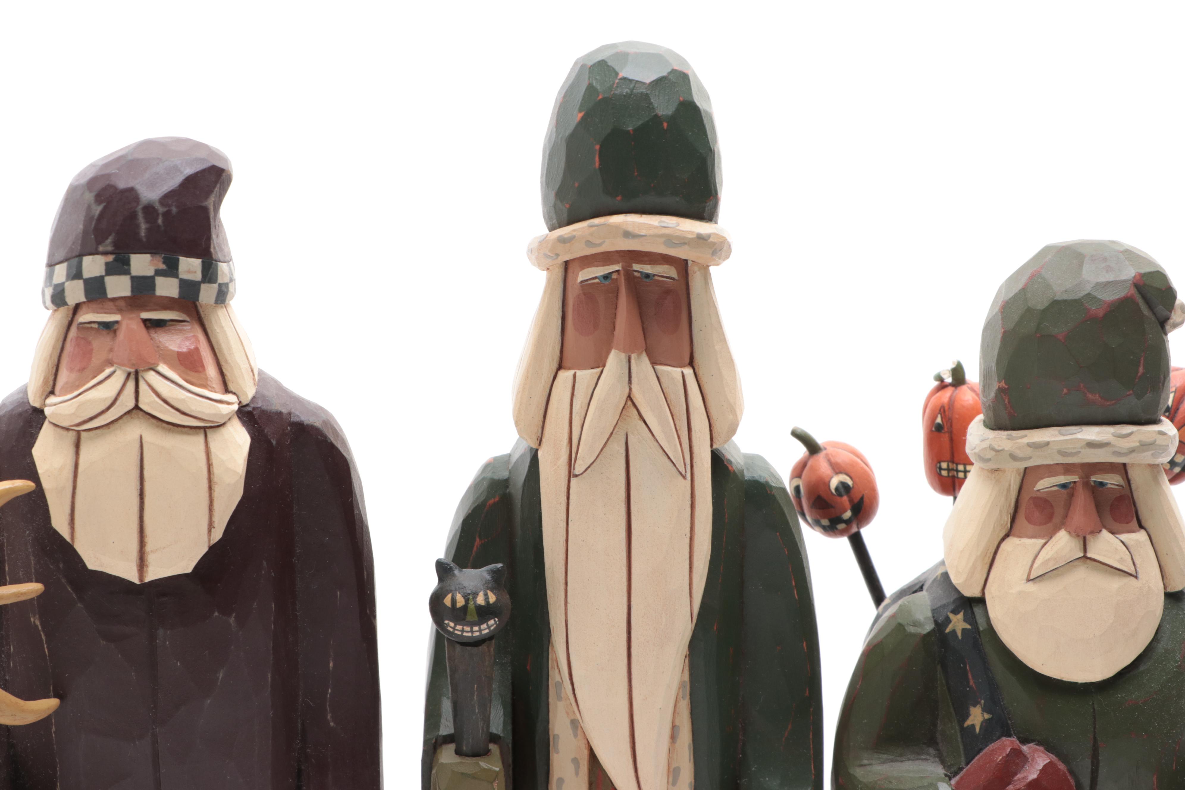 Hand-Crafted Wooden Santa Claus Figurines