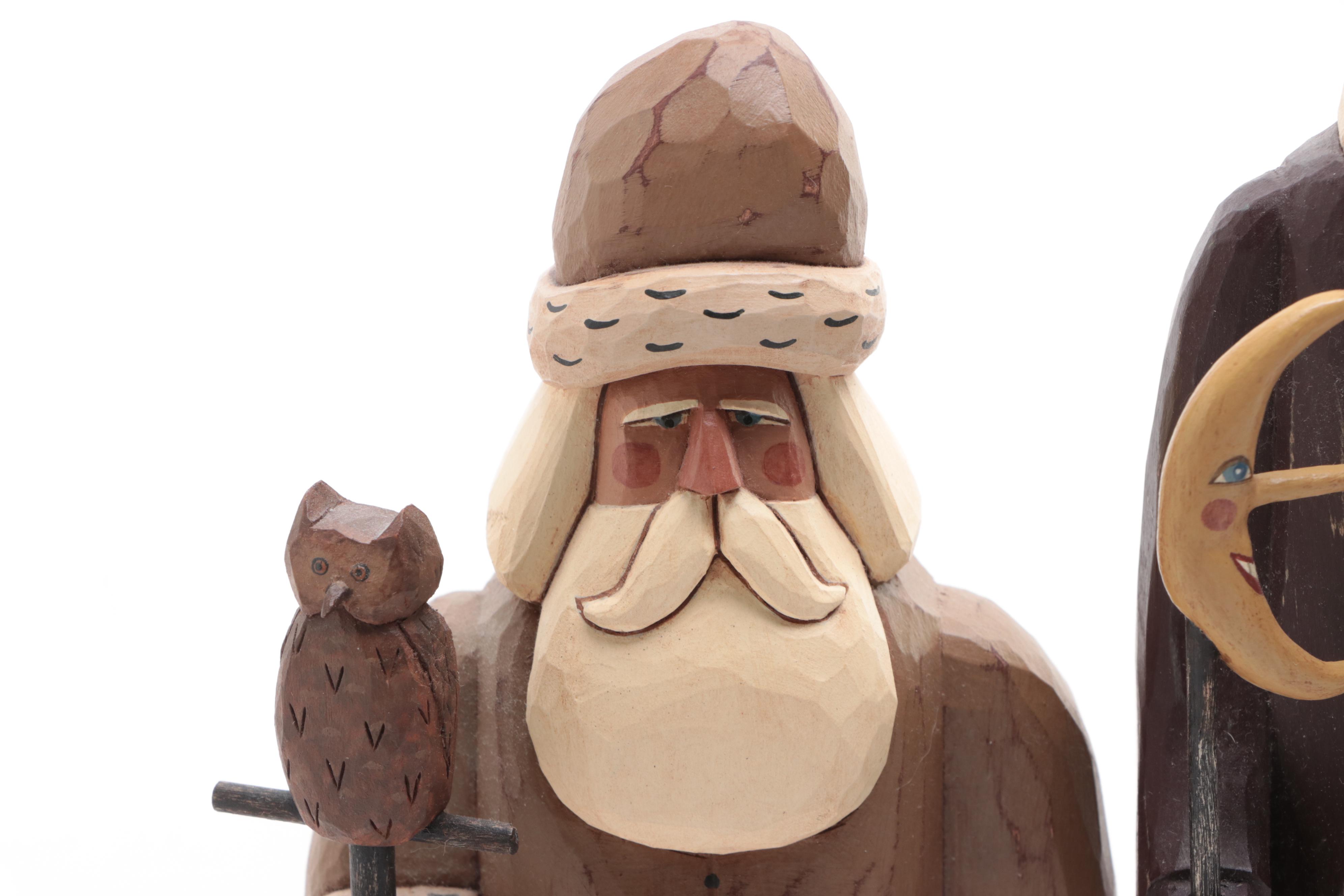 Hand-Crafted Wooden Santa Claus Figurines