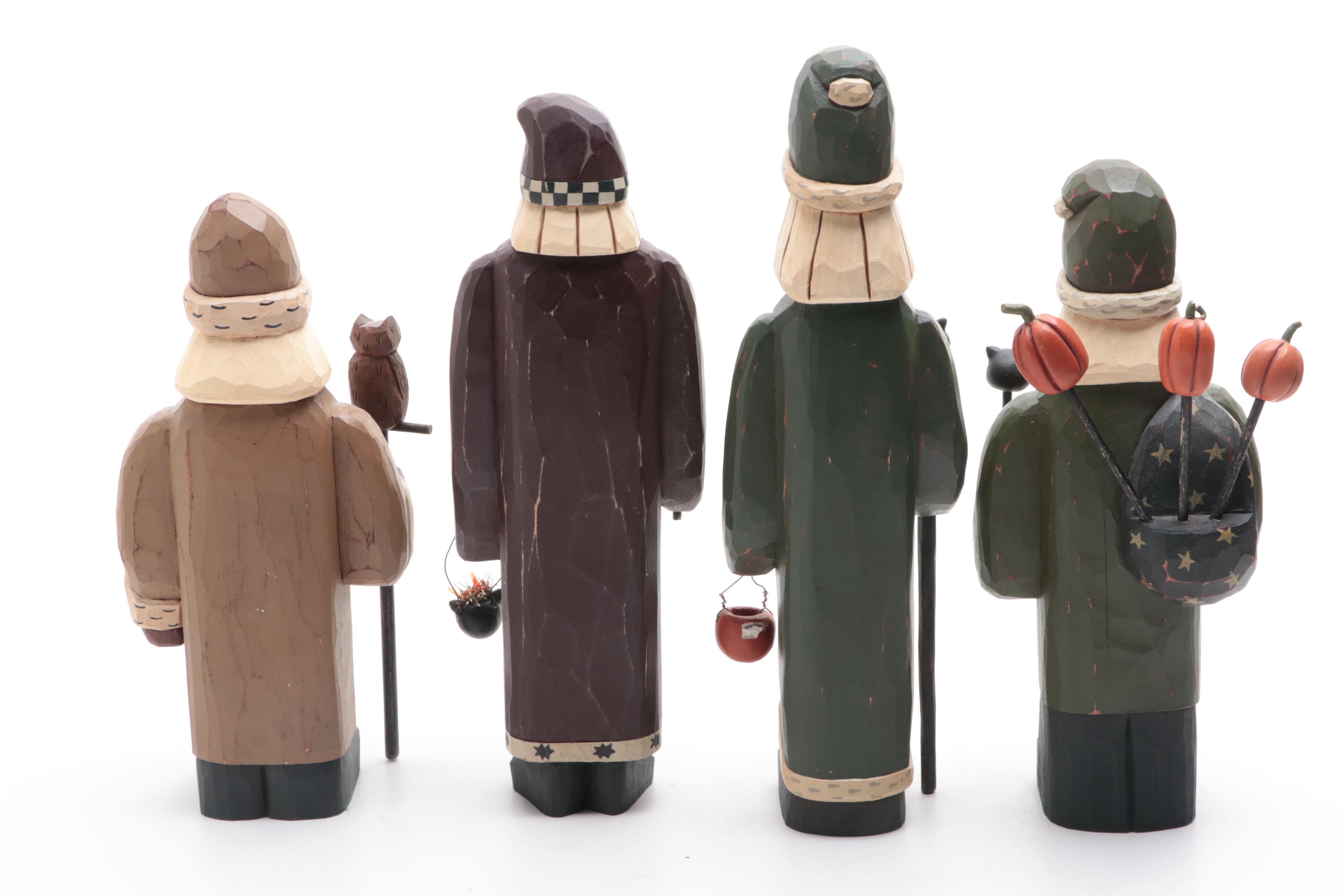 Hand-Crafted Wooden Santa Claus Figurines