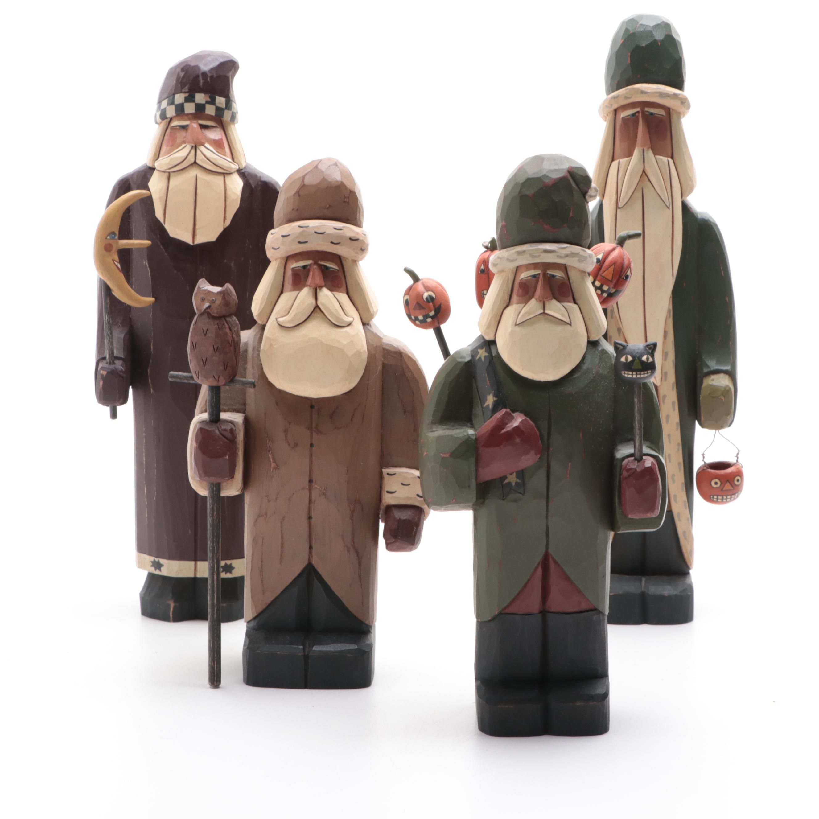 Hand-Crafted Wooden Santa Claus Figurines