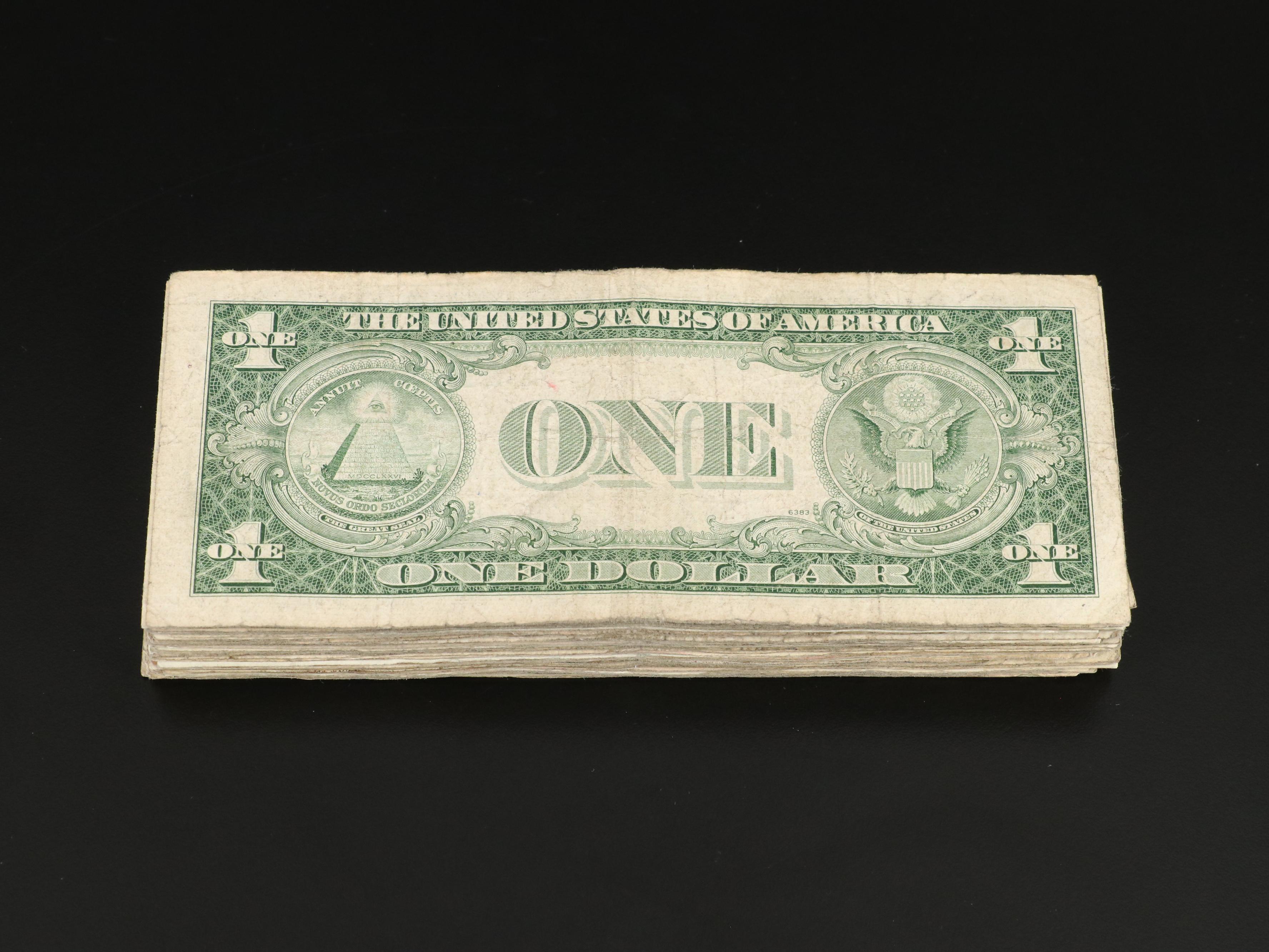 Group of Sixty $1 Dollar Silver Certificates 1935 and 1957