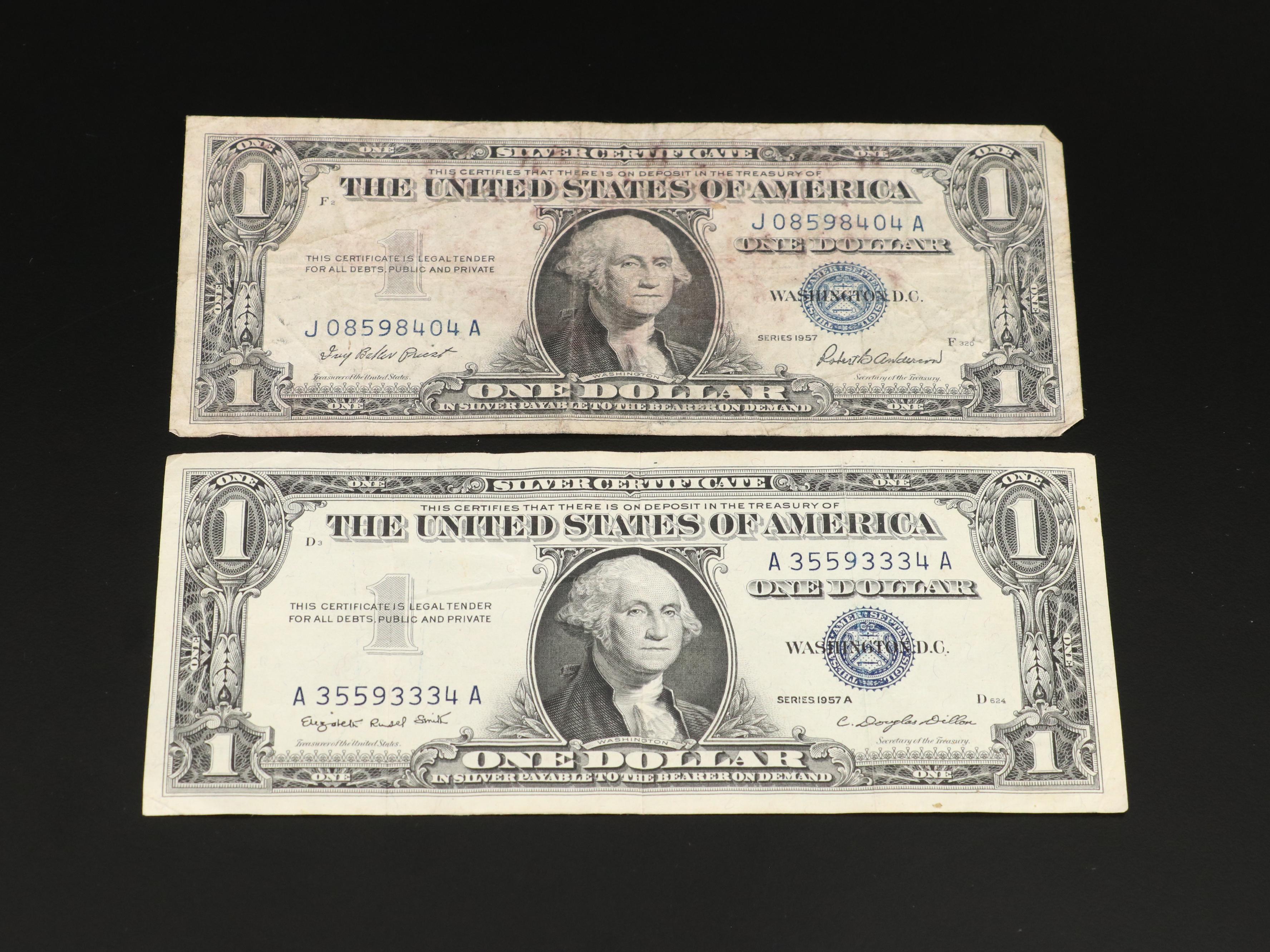 Group of Sixty $1 Dollar Silver Certificates 1935 and 1957