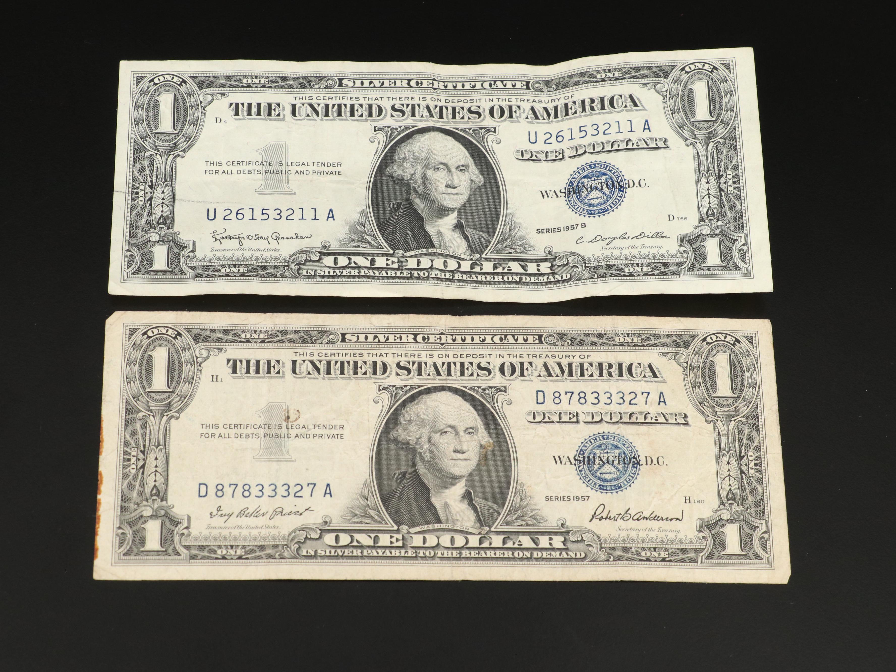 Group of Sixty $1 Dollar Silver Certificates 1935 and 1957
