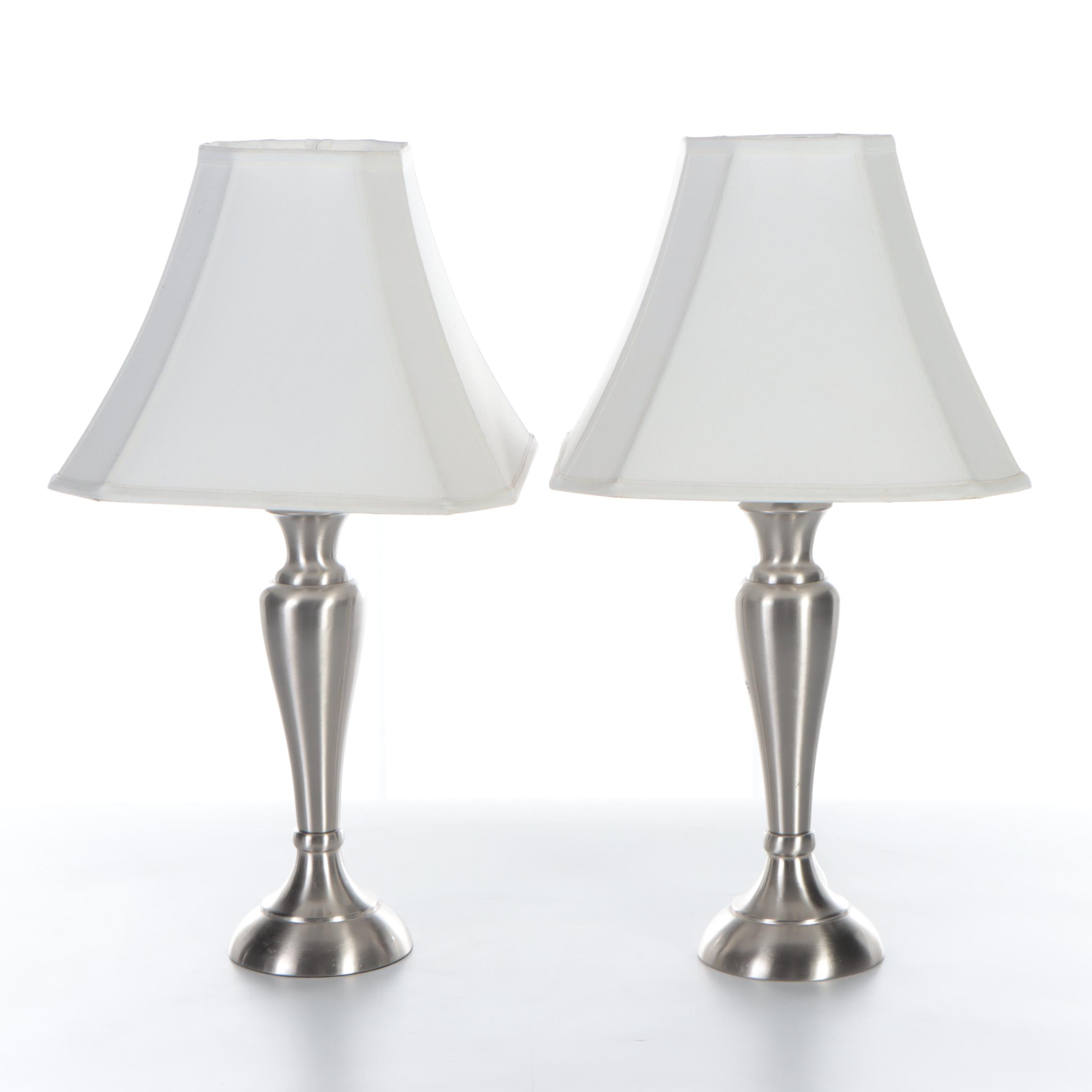 Pair of Brushed Nickel Table Lamps, 21st Century