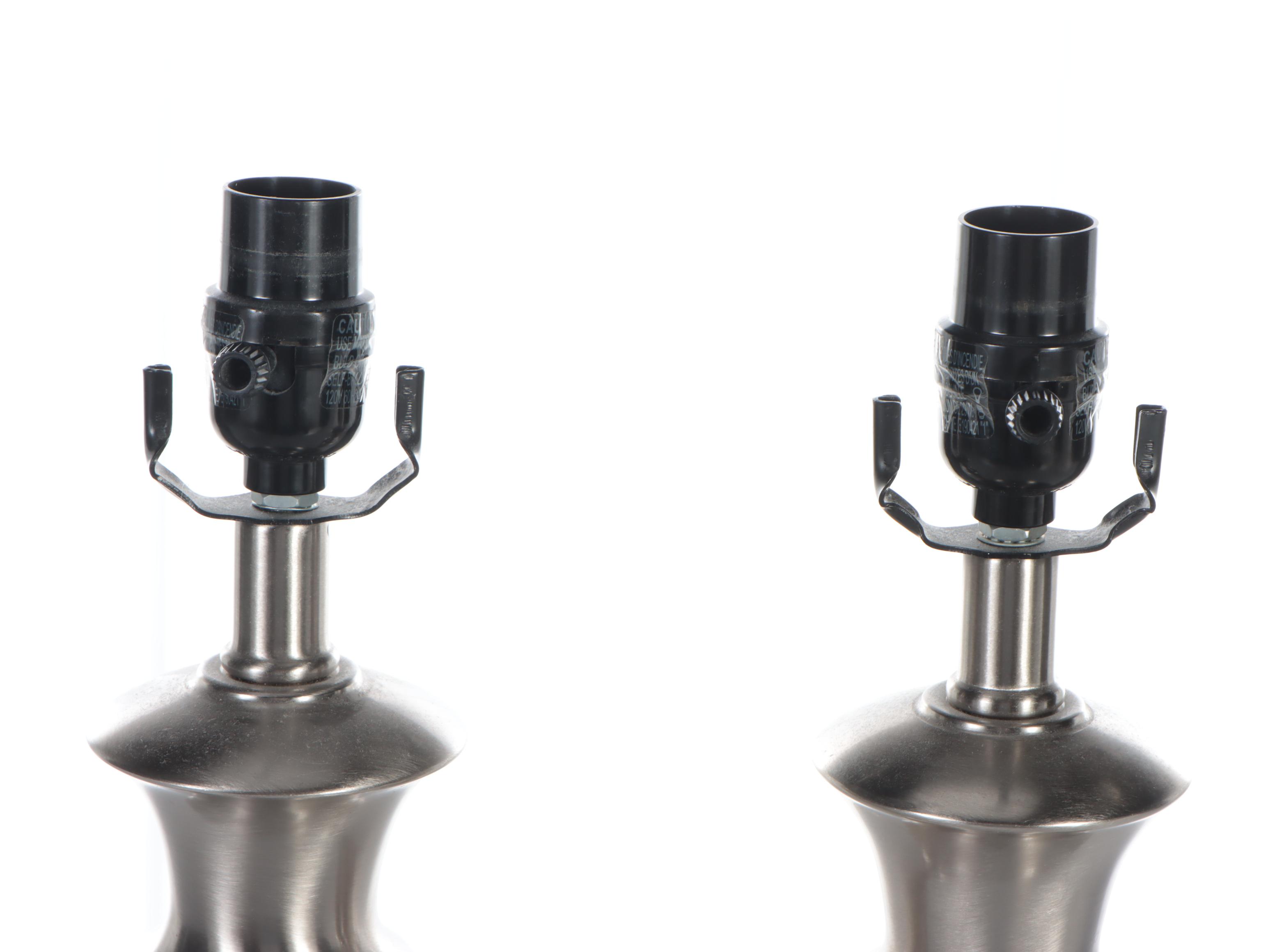 Pair of Brushed Nickel Table Lamps, 21st Century