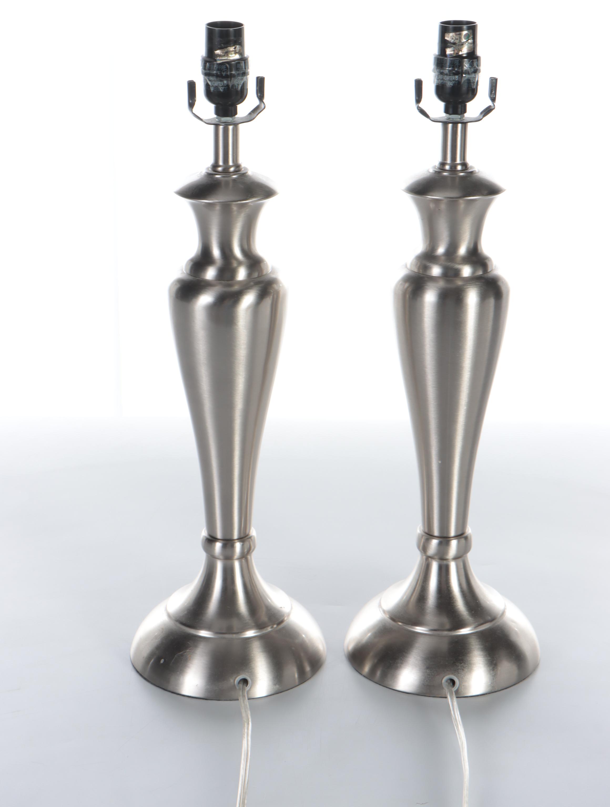 Pair of Brushed Nickel Table Lamps, 21st Century