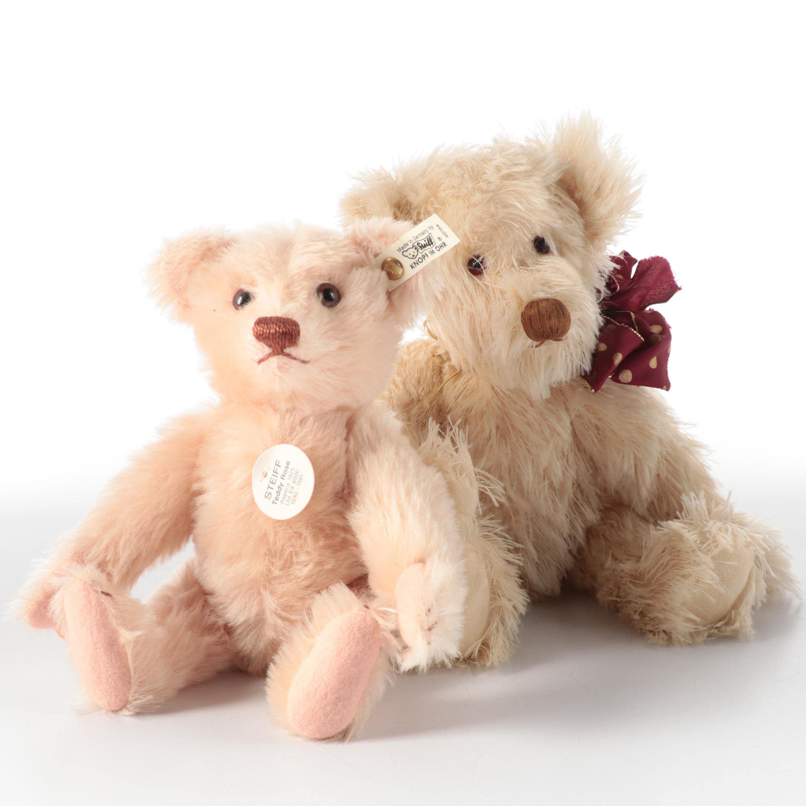Handmade Cuddly Creations String Mohair Teddy Bear and Steiff Teddy Rose Replica