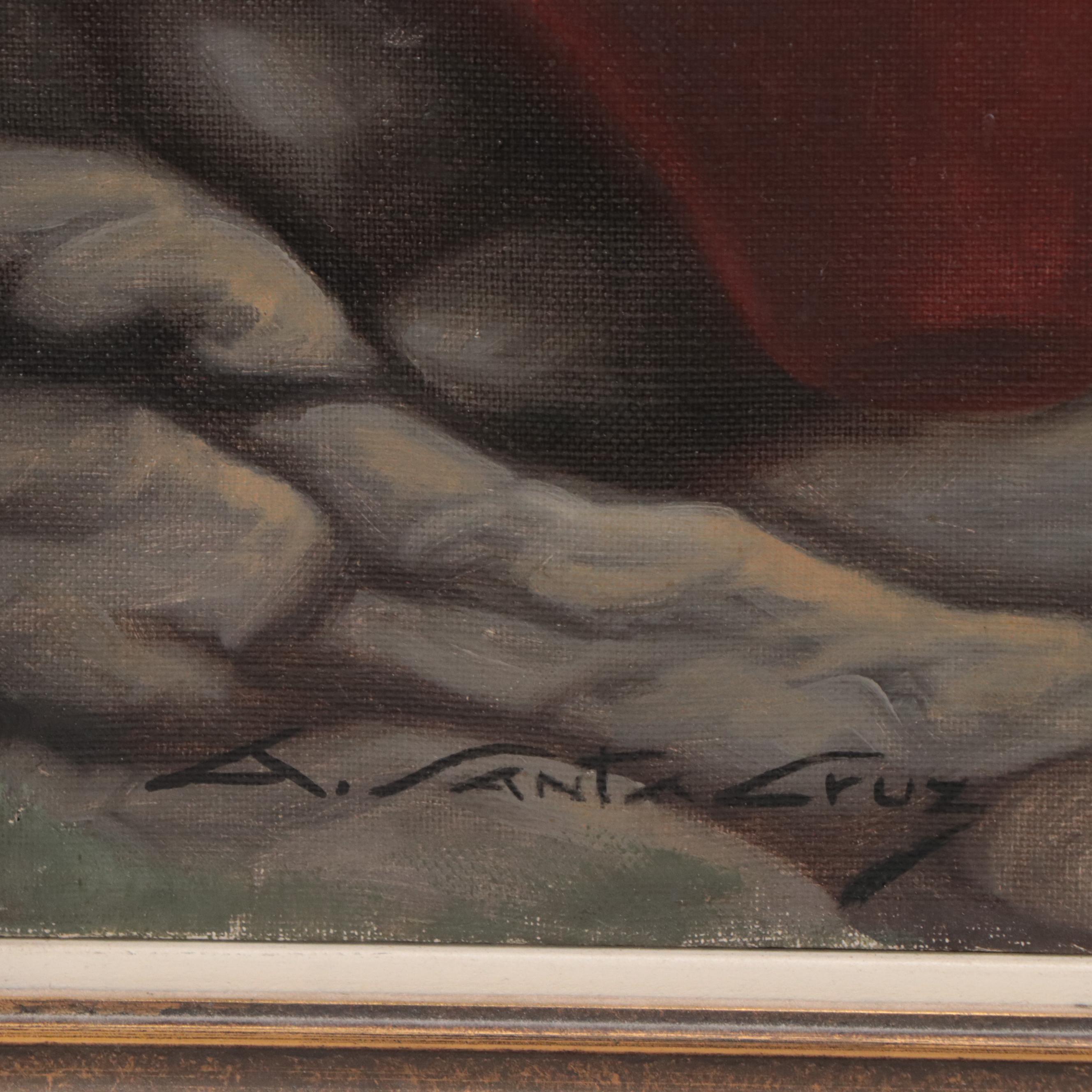 A. Santa Cruz Oil Painting of Boy and Puppy