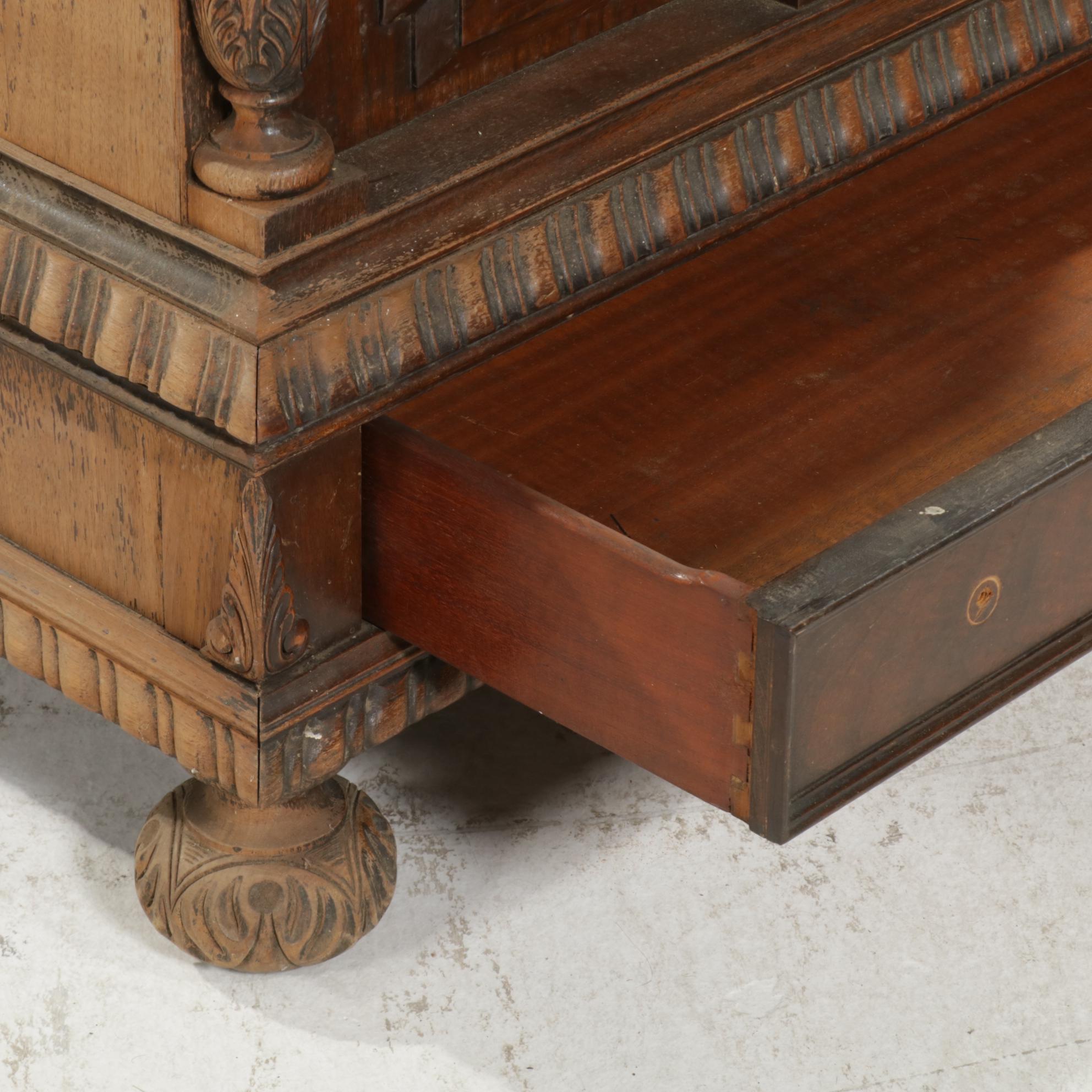 Tudor Revival Style Walnut Cedar Chest, Mid-20th Century