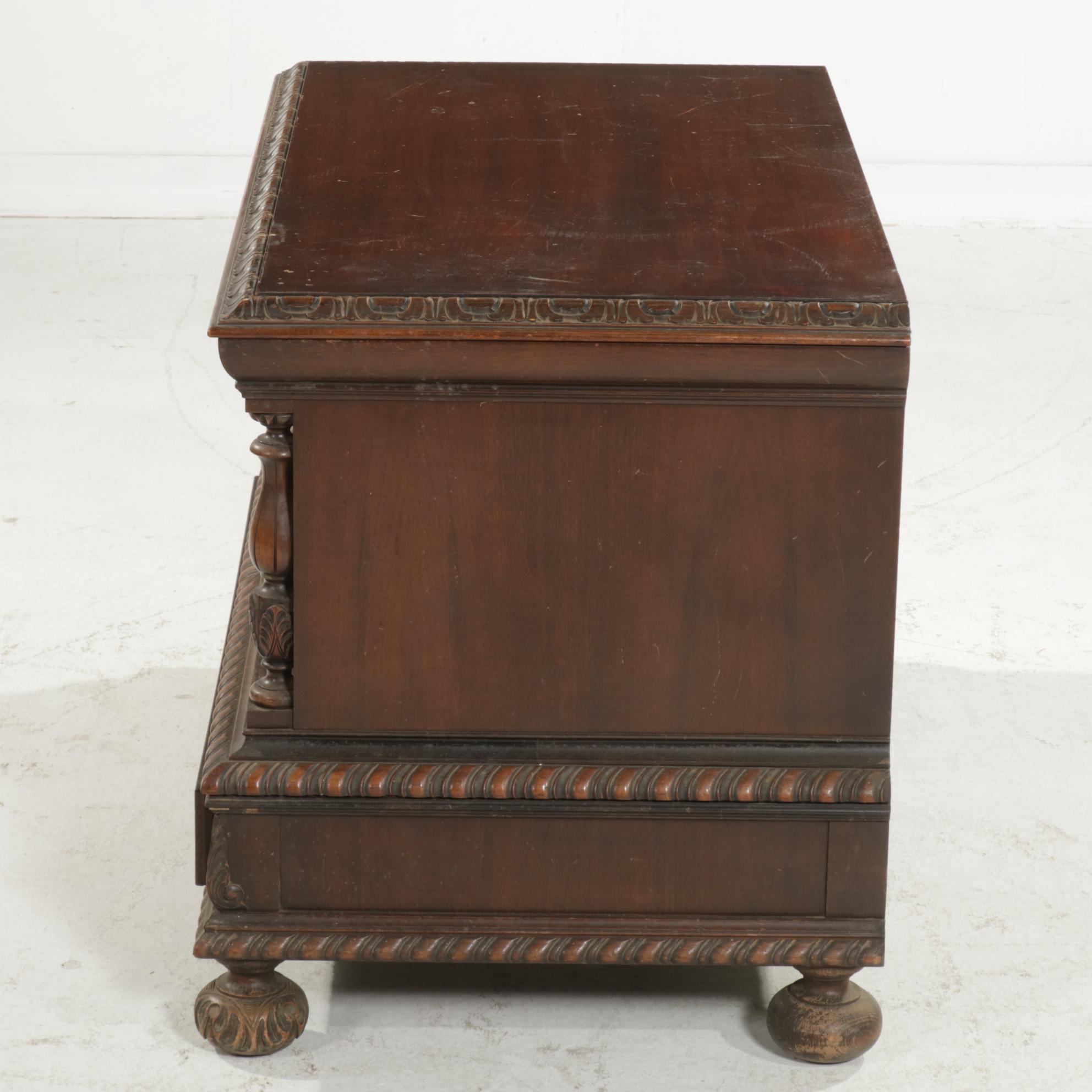 Tudor Revival Style Walnut Cedar Chest, Mid-20th Century