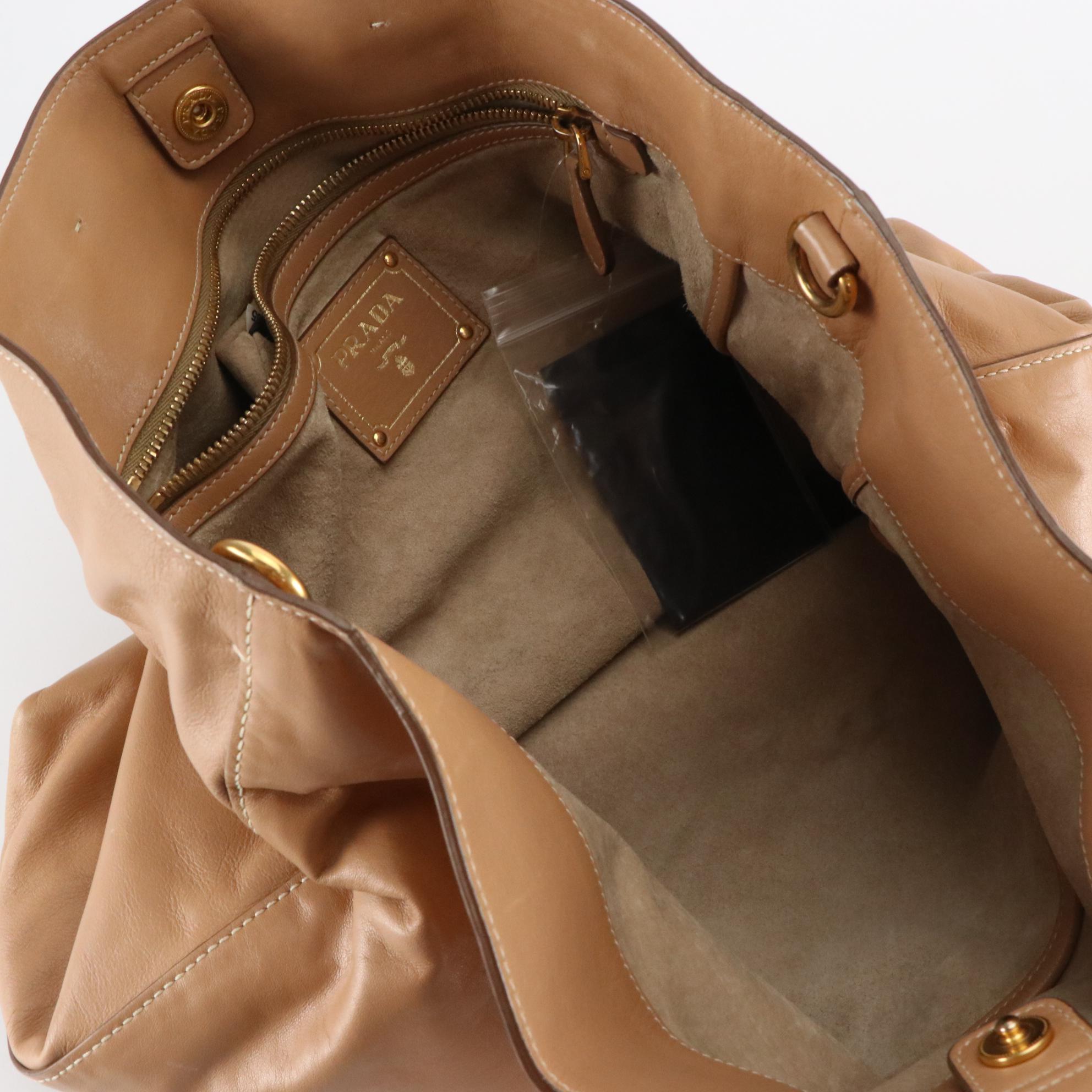 Prada Soft Calfskin Leather Two-Way Shopping Tote in Sabbia