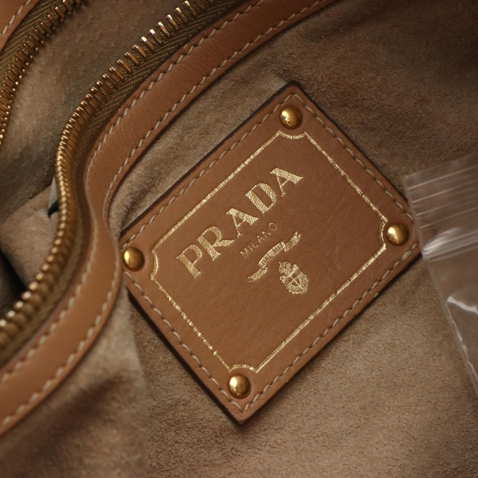 Prada Soft Calfskin Leather Two-Way Shopping Tote in Sabbia