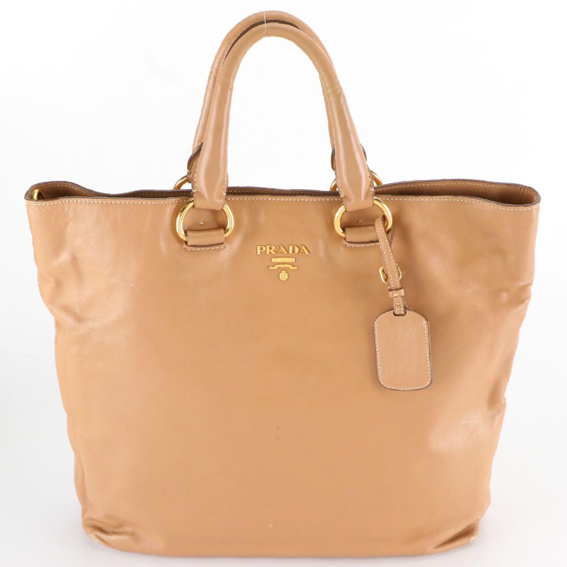 Prada Soft Calfskin Leather Two-Way Shopping Tote in Sabbia