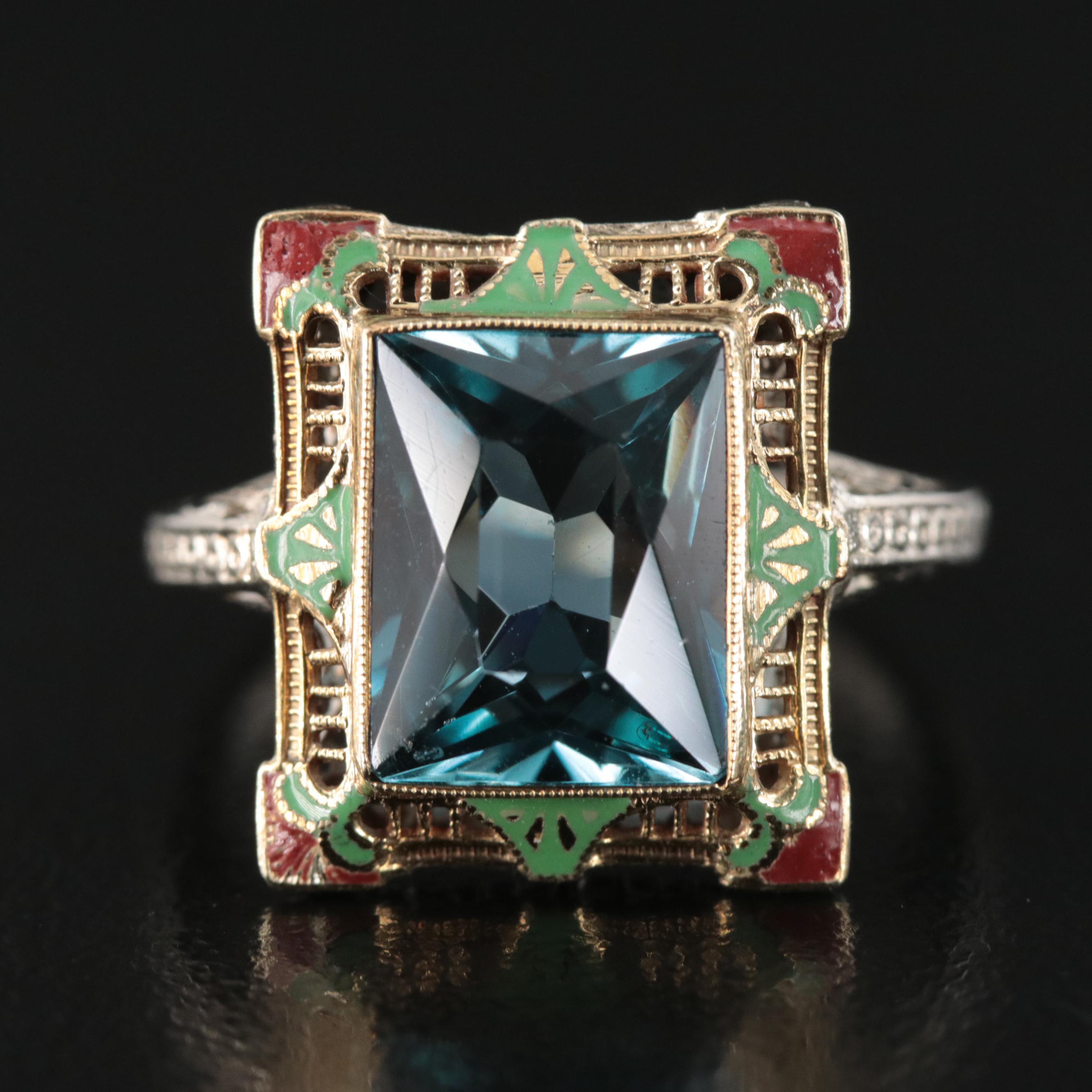 Art Deco Sommer & Mills Co. 14K Spinel and Enamel Ring