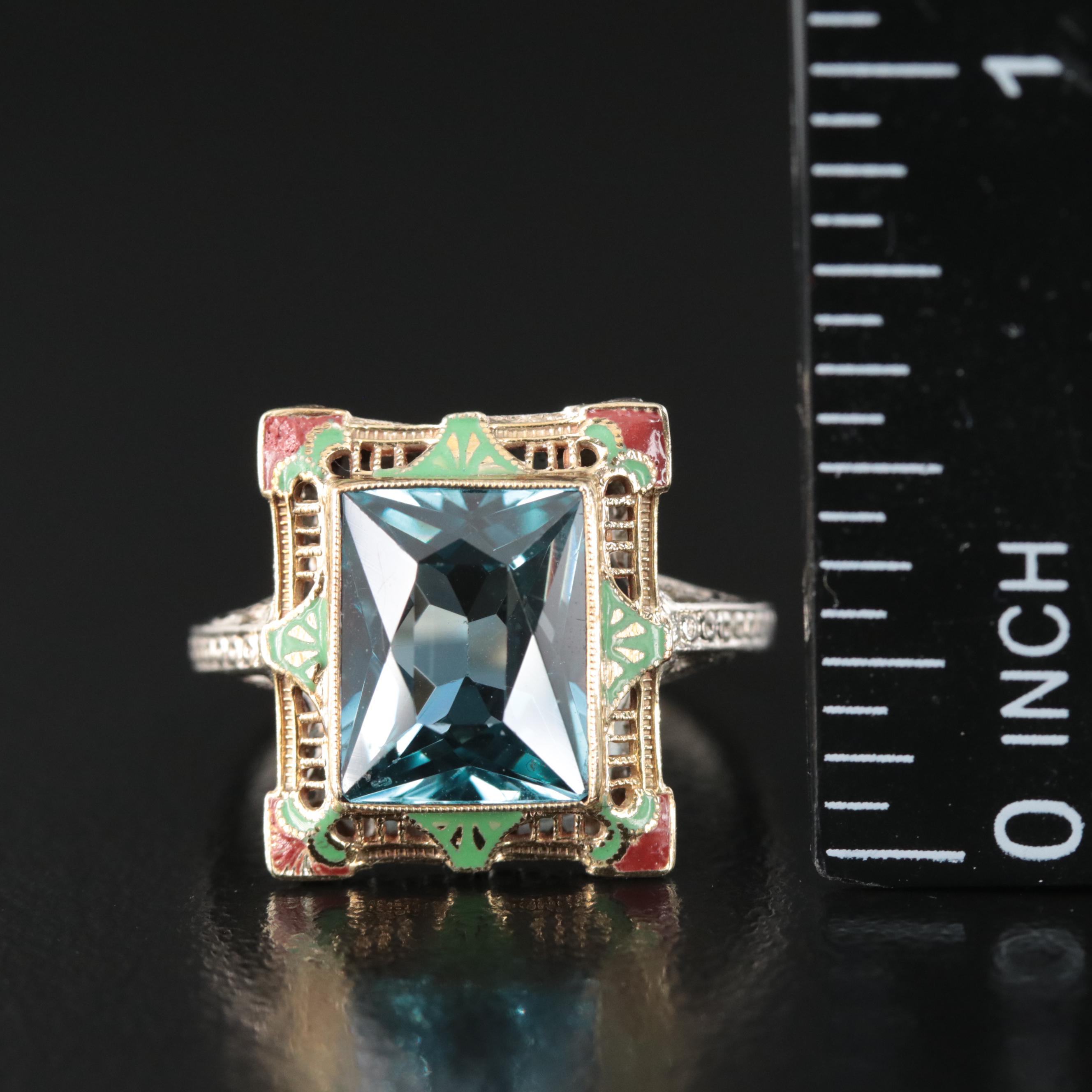 Art Deco Sommer & Mills Co. 14K Spinel and Enamel Ring