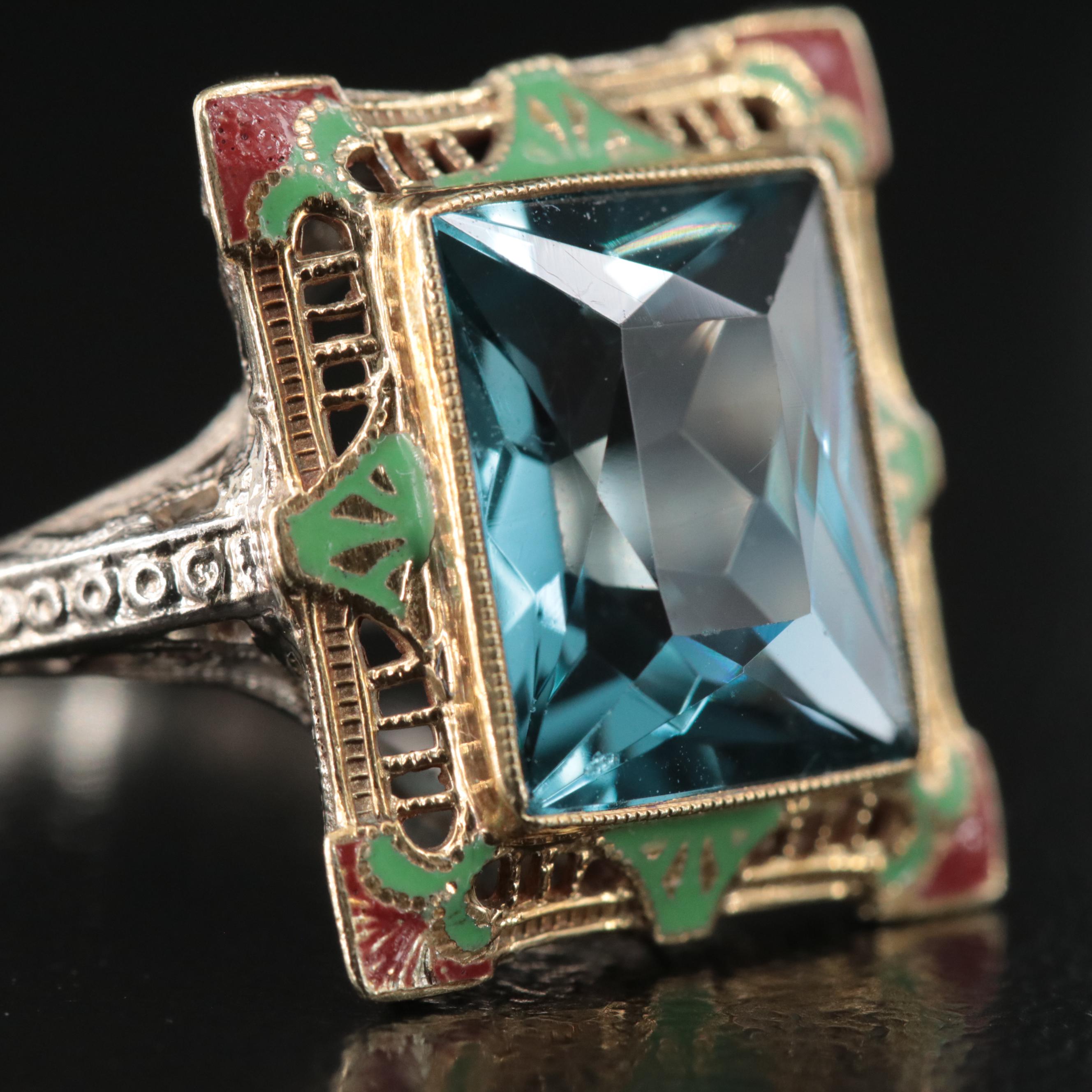 Art Deco Sommer & Mills Co. 14K Spinel and Enamel Ring