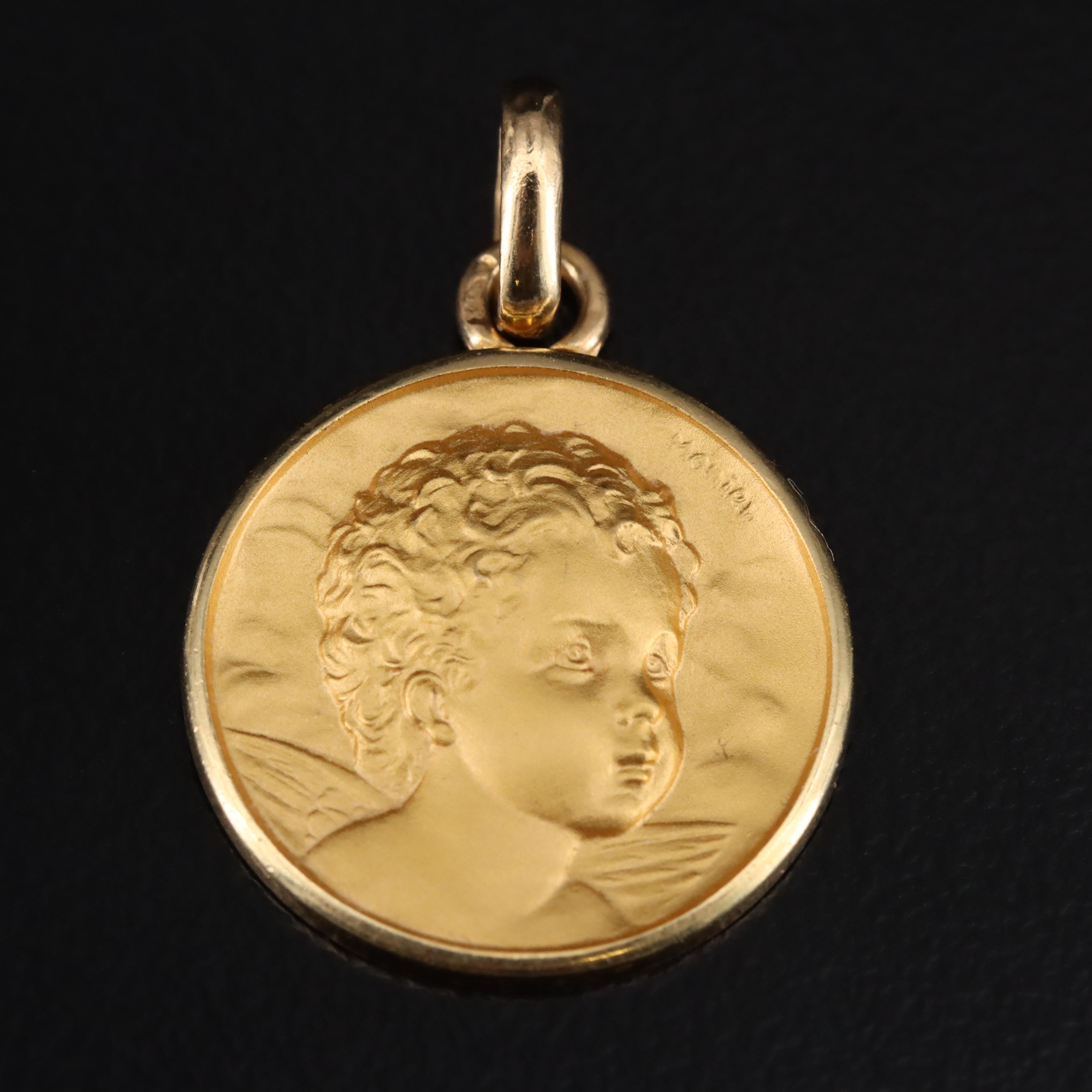 French Emile Adolphe Monier 18K Angel Pendant