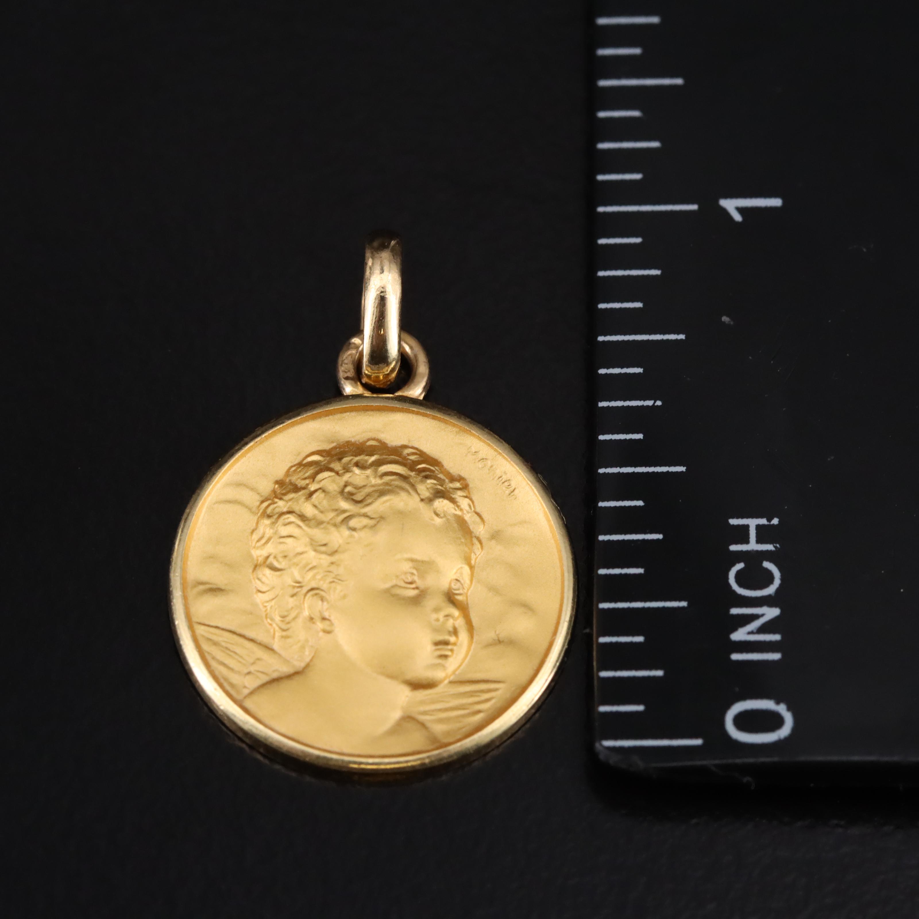 French Emile Adolphe Monier 18K Angel Pendant