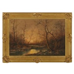 Creekside Landscape Oil Painting Attributed to Guido Gnocchi, Mid to Late 20th C