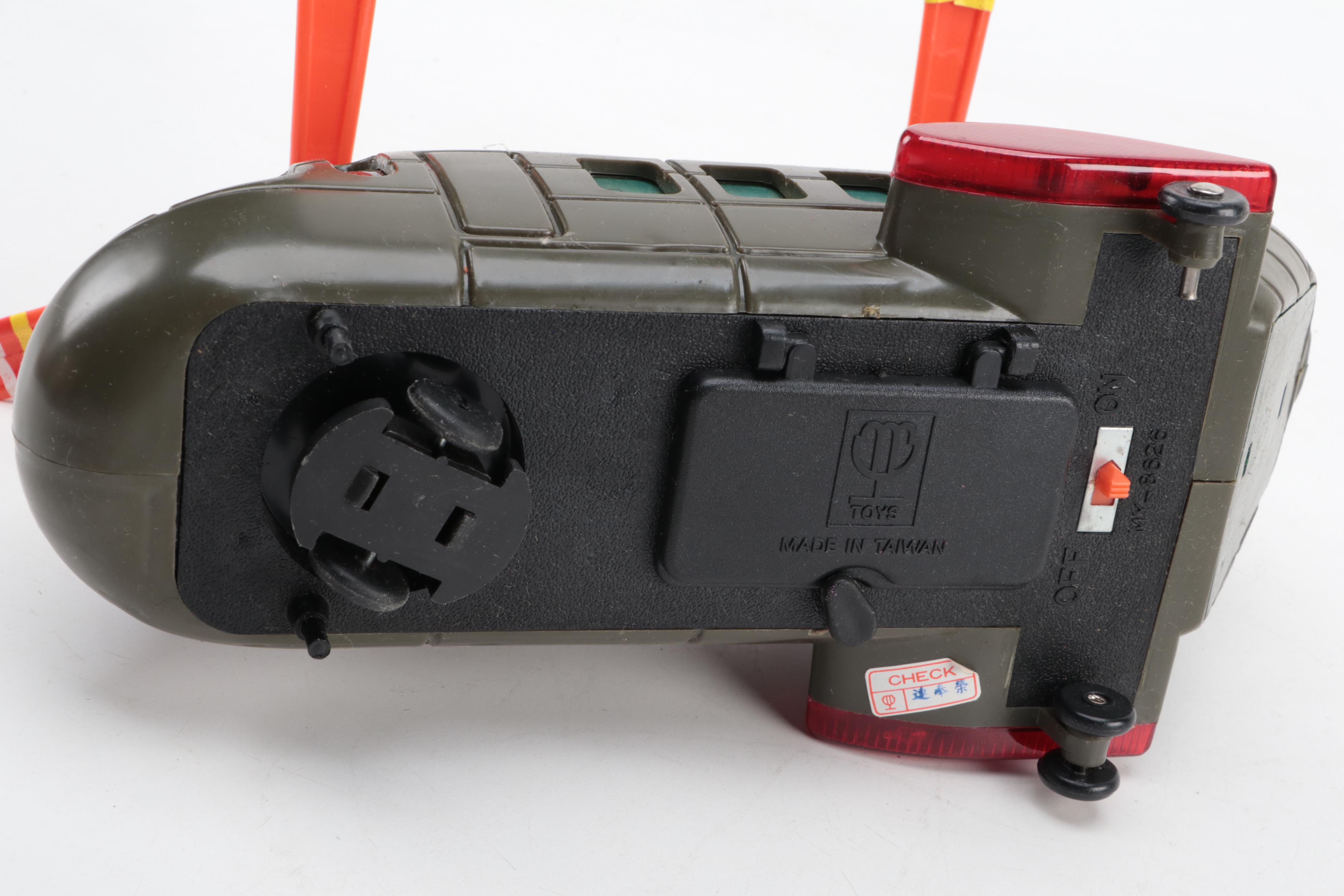 CH-47 Chinook Helicopter with Red Jaguar Convertible and Friction Car, Vintage