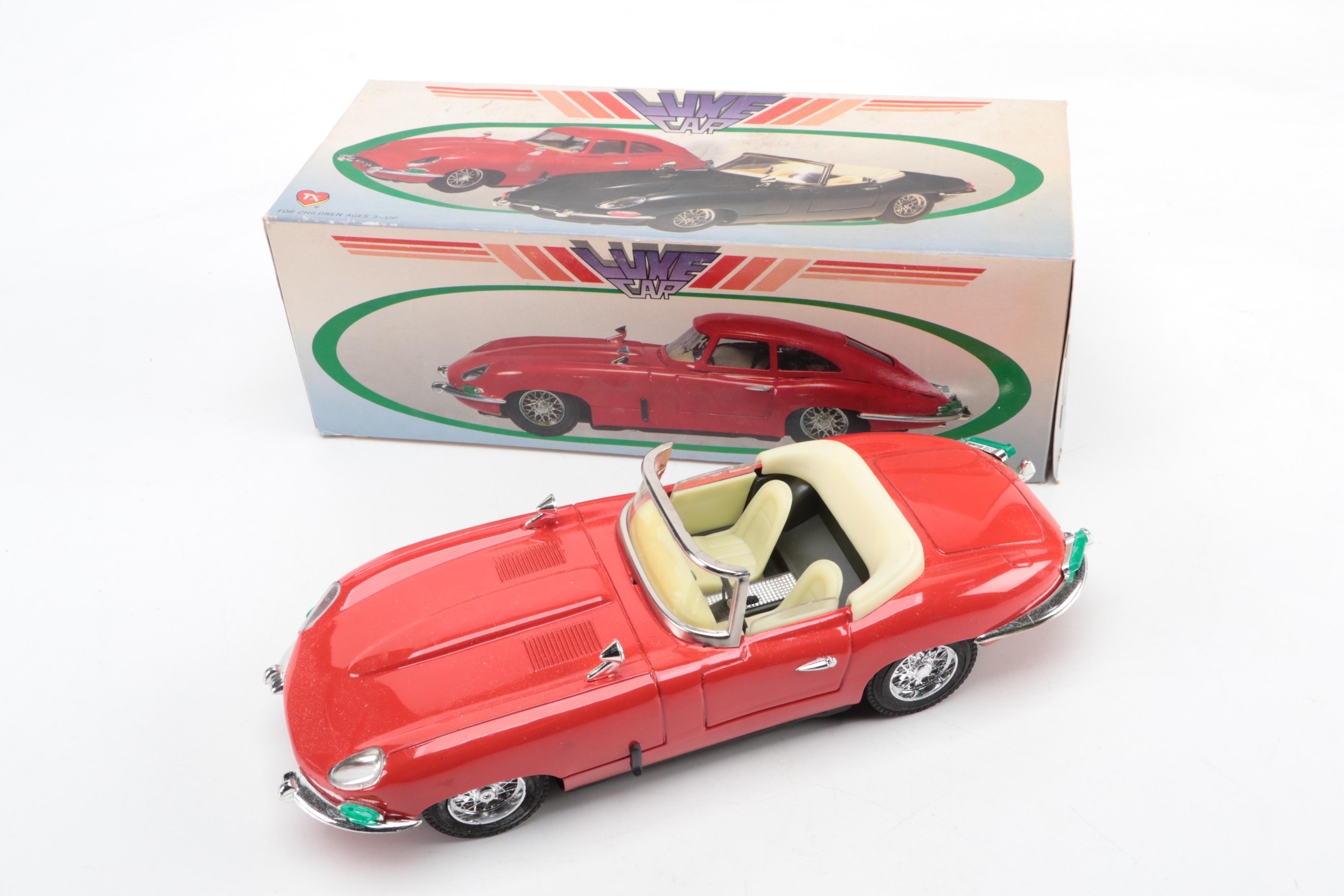 CH-47 Chinook Helicopter with Red Jaguar Convertible and Friction Car, Vintage