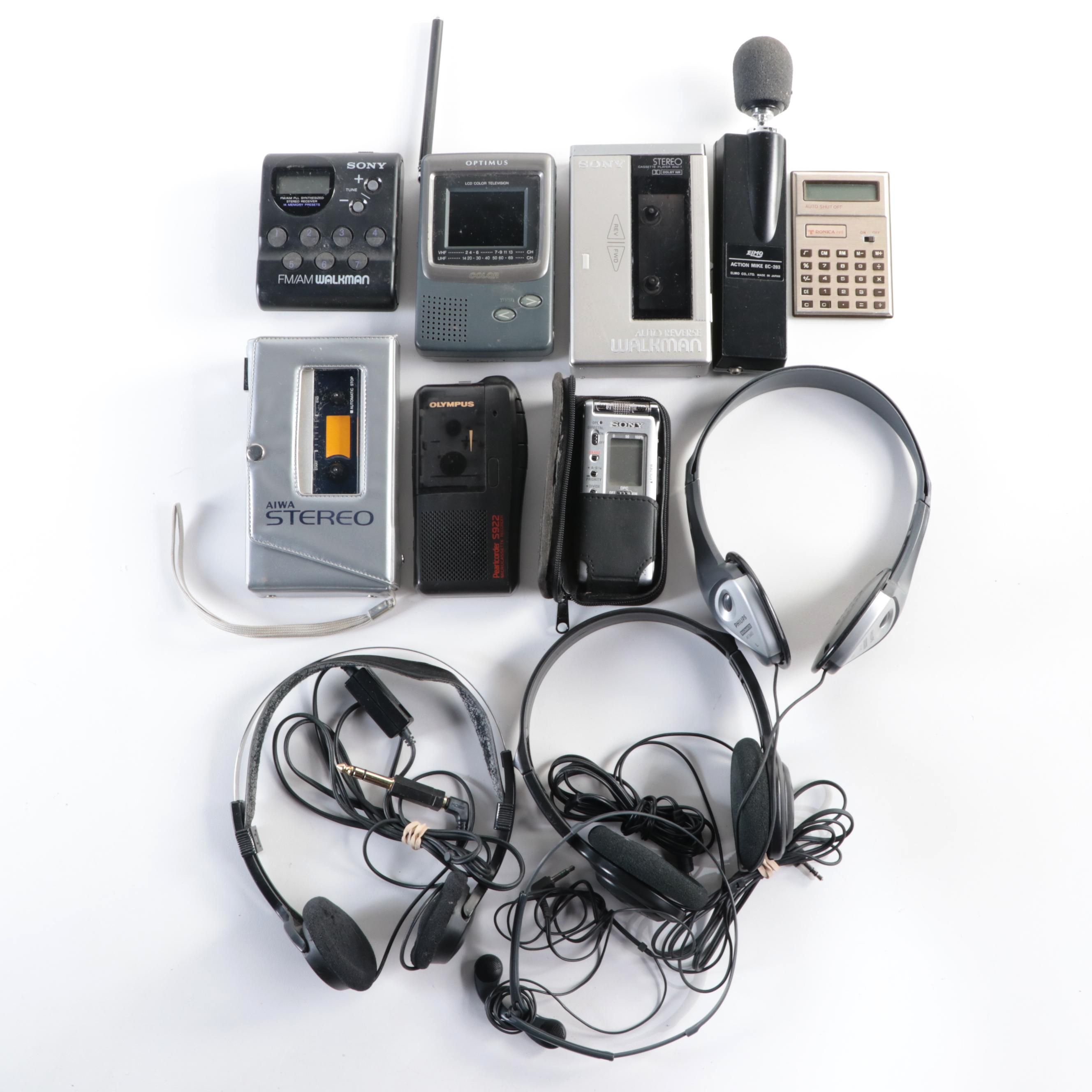 Olympus and Other Dictation Machines and Walkmans with Headphones