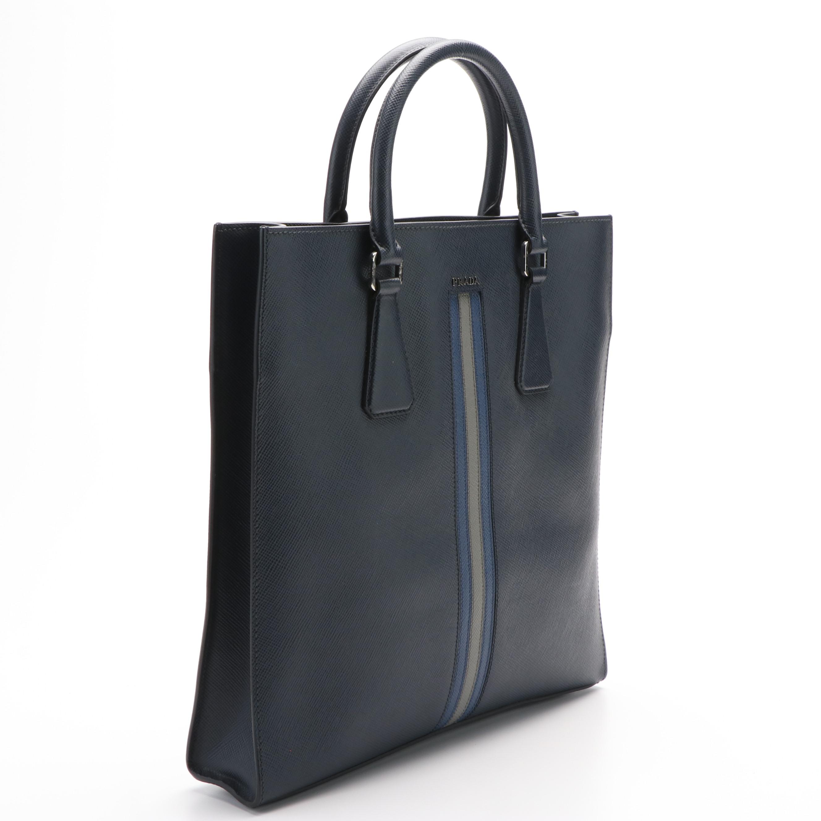 Prada Large Saffiano Travel Tote in Navy Leather