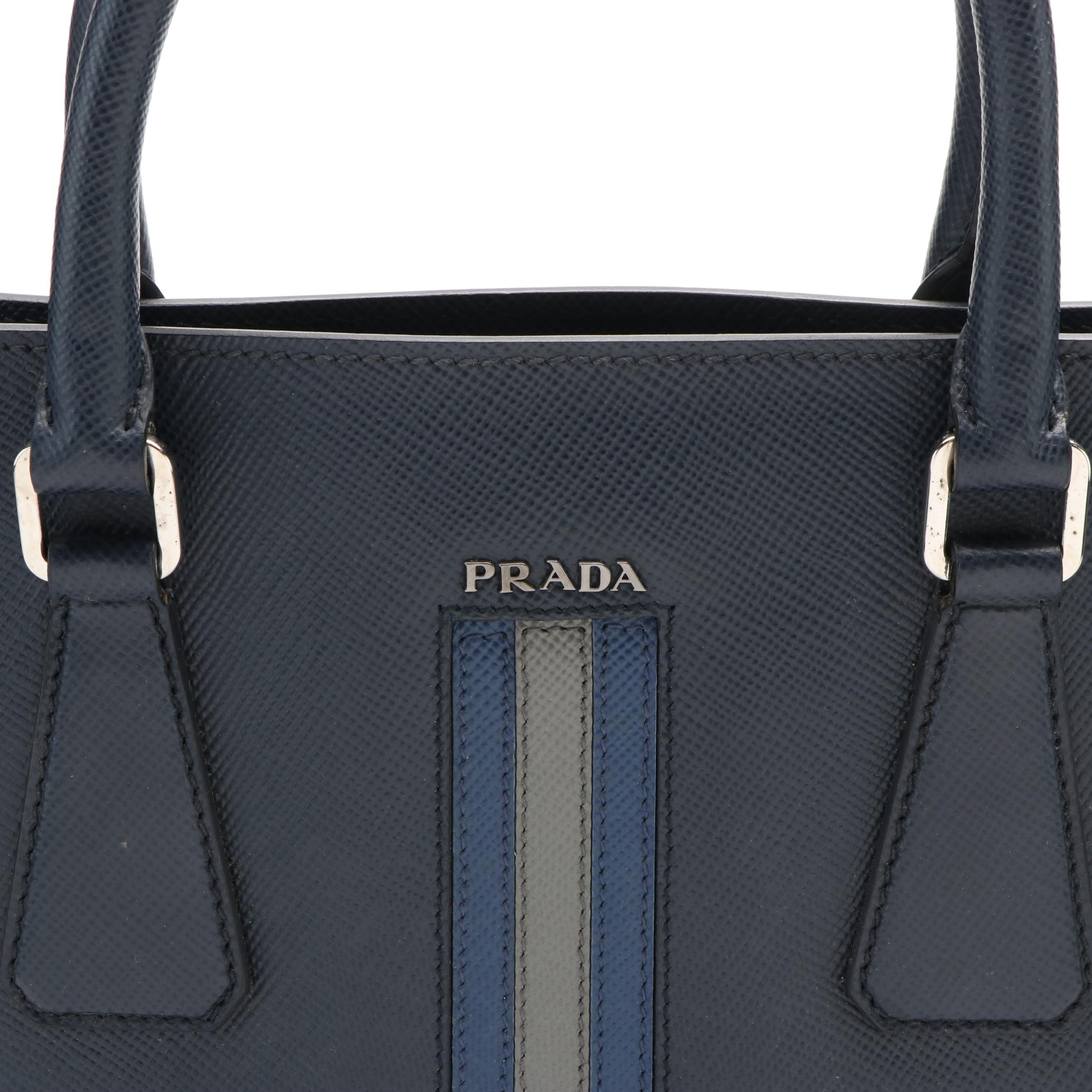 Prada Large Saffiano Travel Tote in Navy Leather