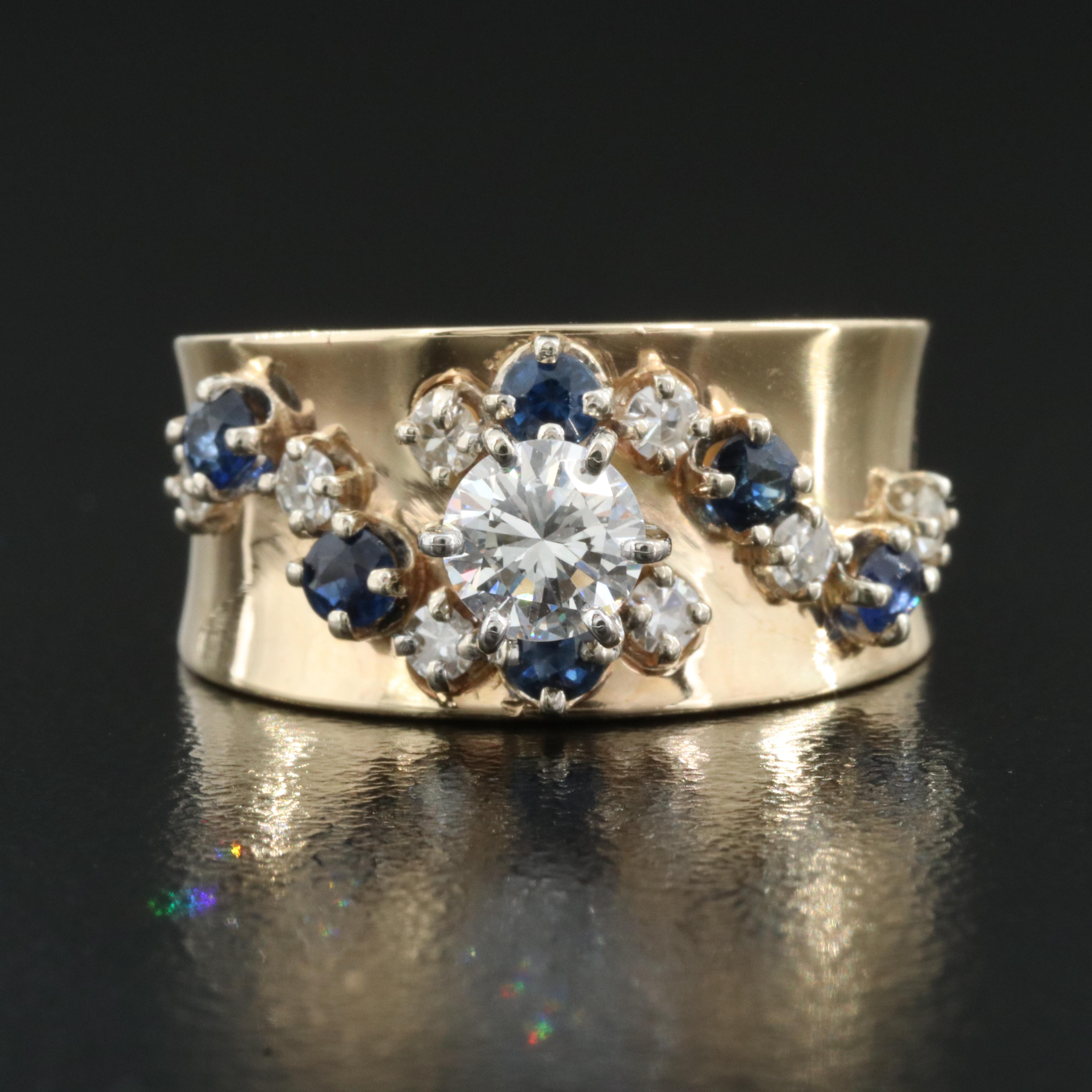 14K Diamond and Sapphire Cigar Band Ring