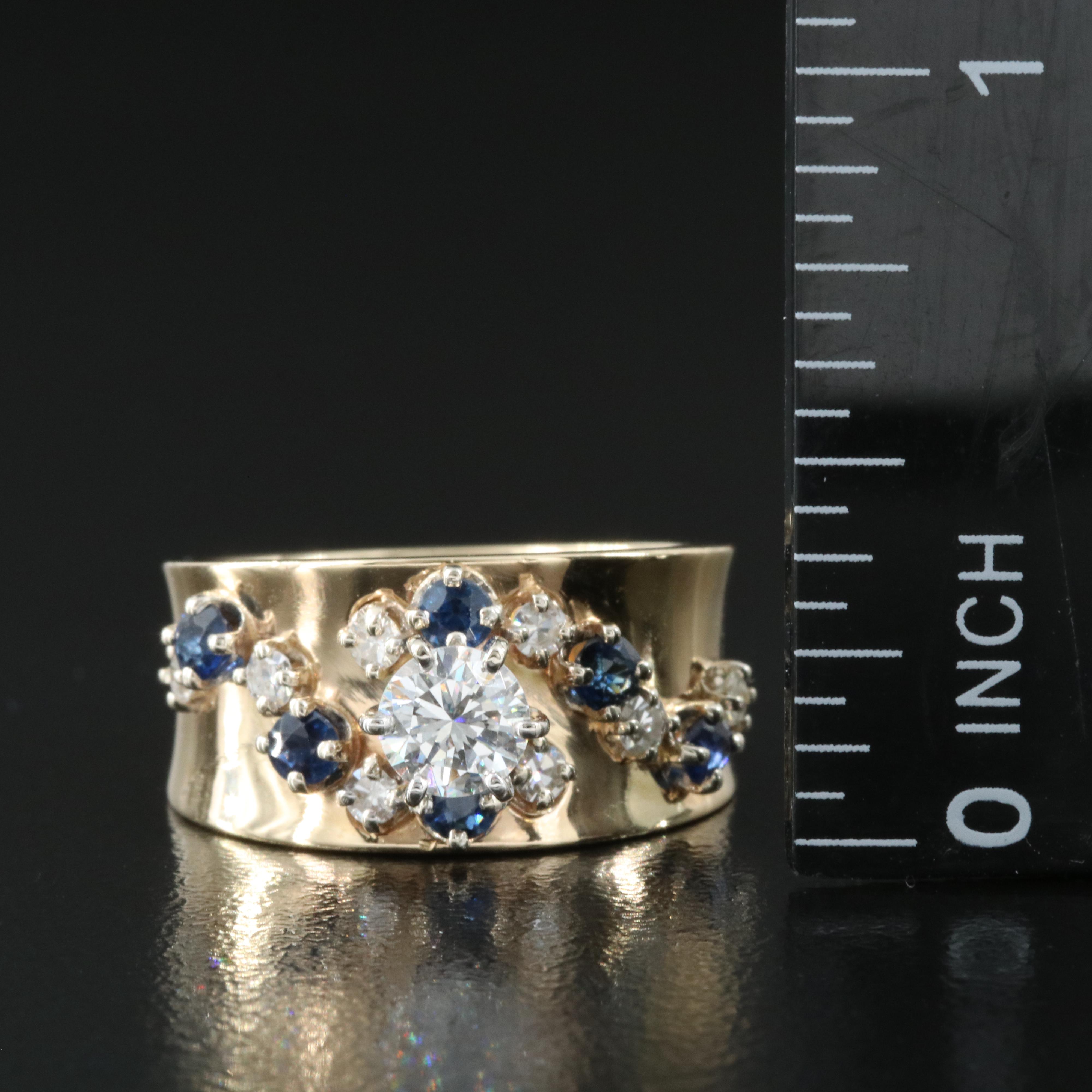14K Diamond and Sapphire Cigar Band Ring