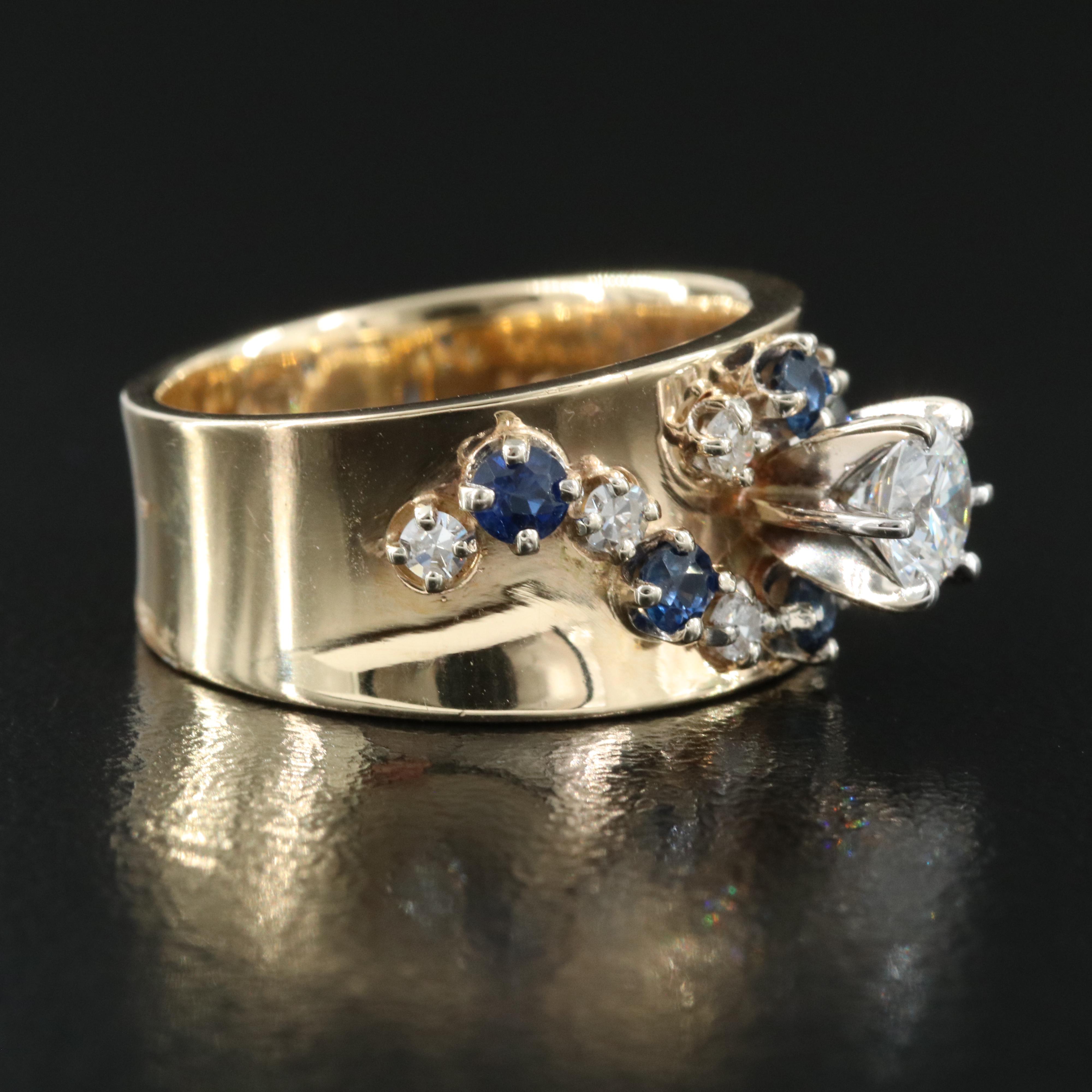 14K Diamond and Sapphire Cigar Band Ring