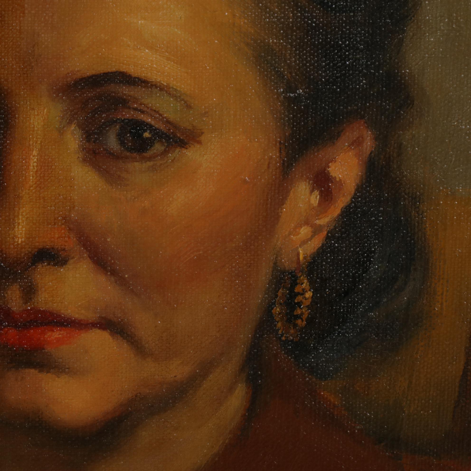 American School Portrait Oil Painting of Sitting Woman, 1951