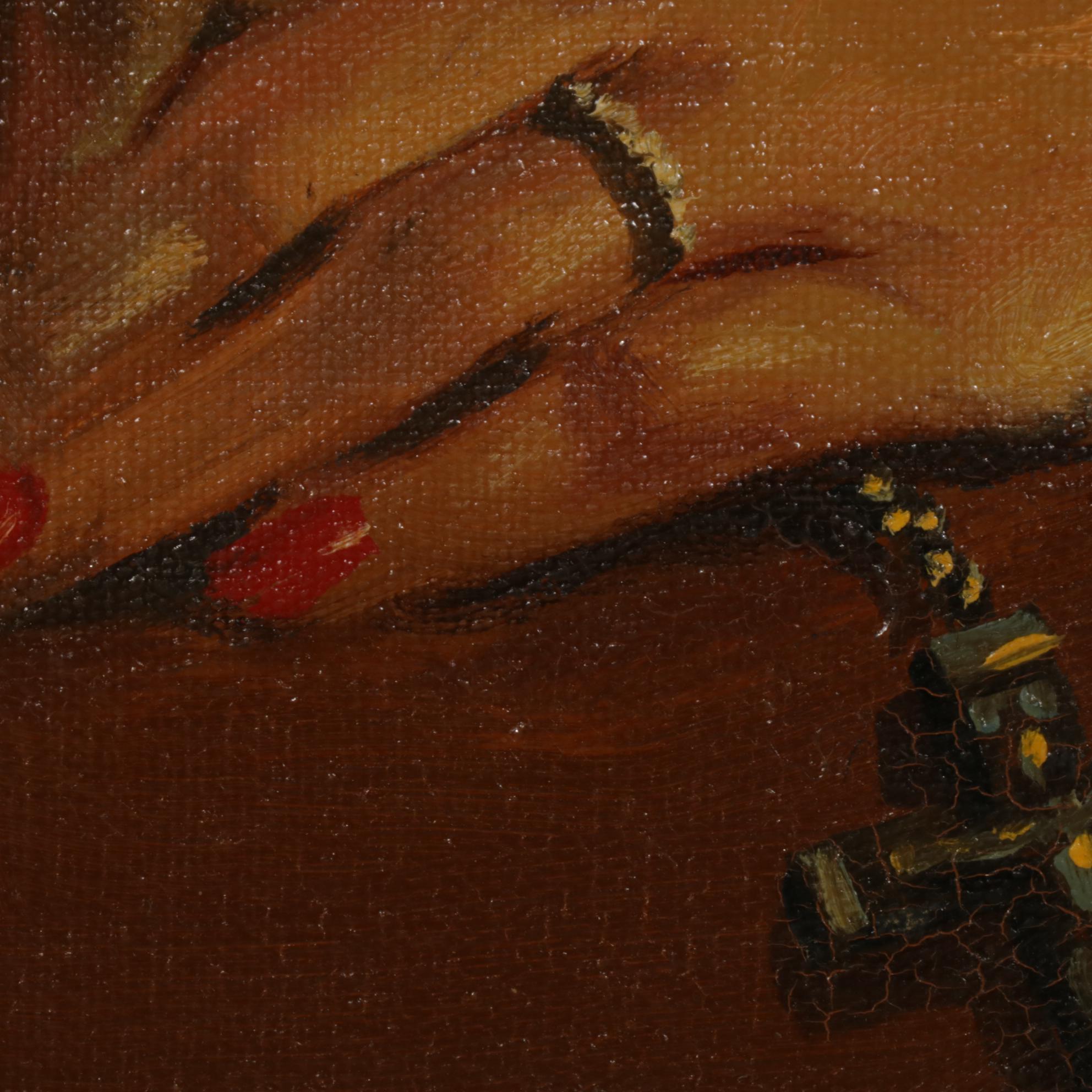 American School Portrait Oil Painting of Sitting Woman, 1951